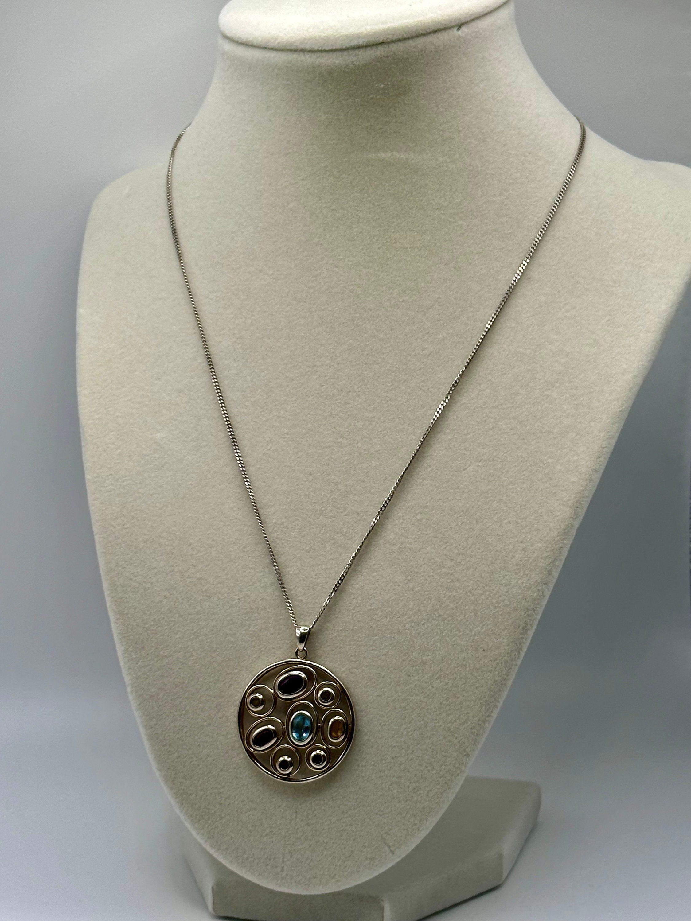 Sterling Silver Necklace with Assortment of Gemstones 18 inches in length