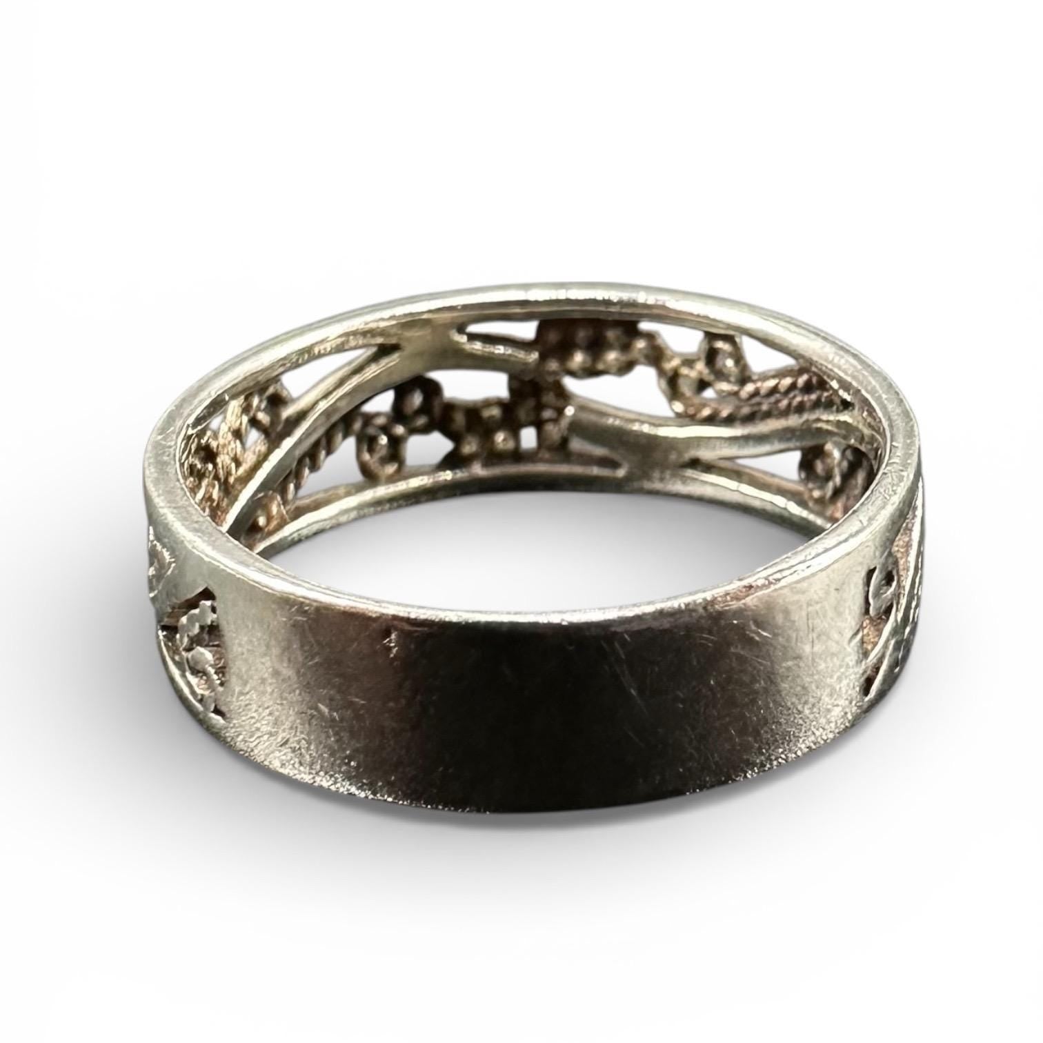 Sterling Silver Openwork Band Ring, 925 Filigree Style, Size 6.5