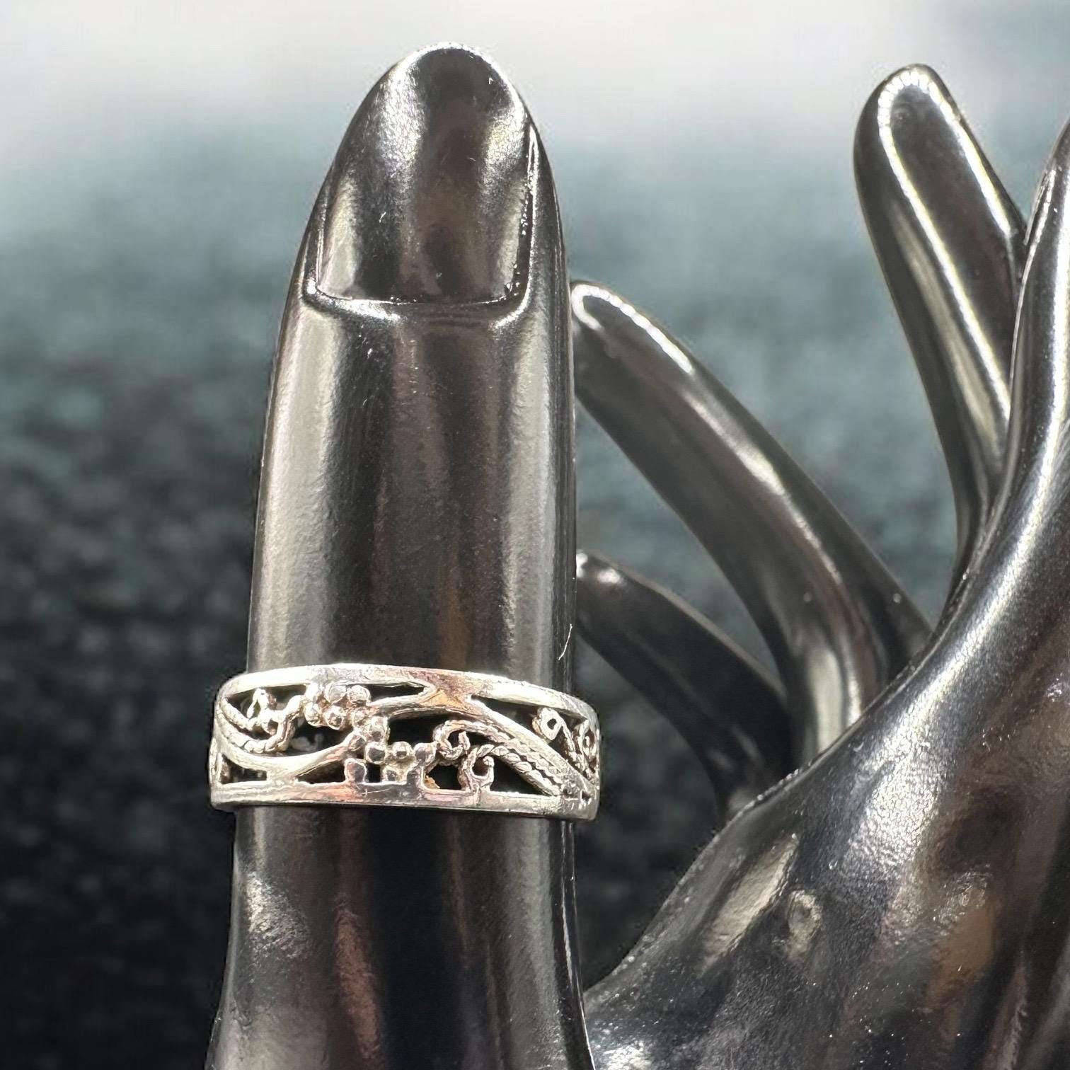 Sterling Silver Openwork Band Ring, 925 Filigree Style, Size 6.5