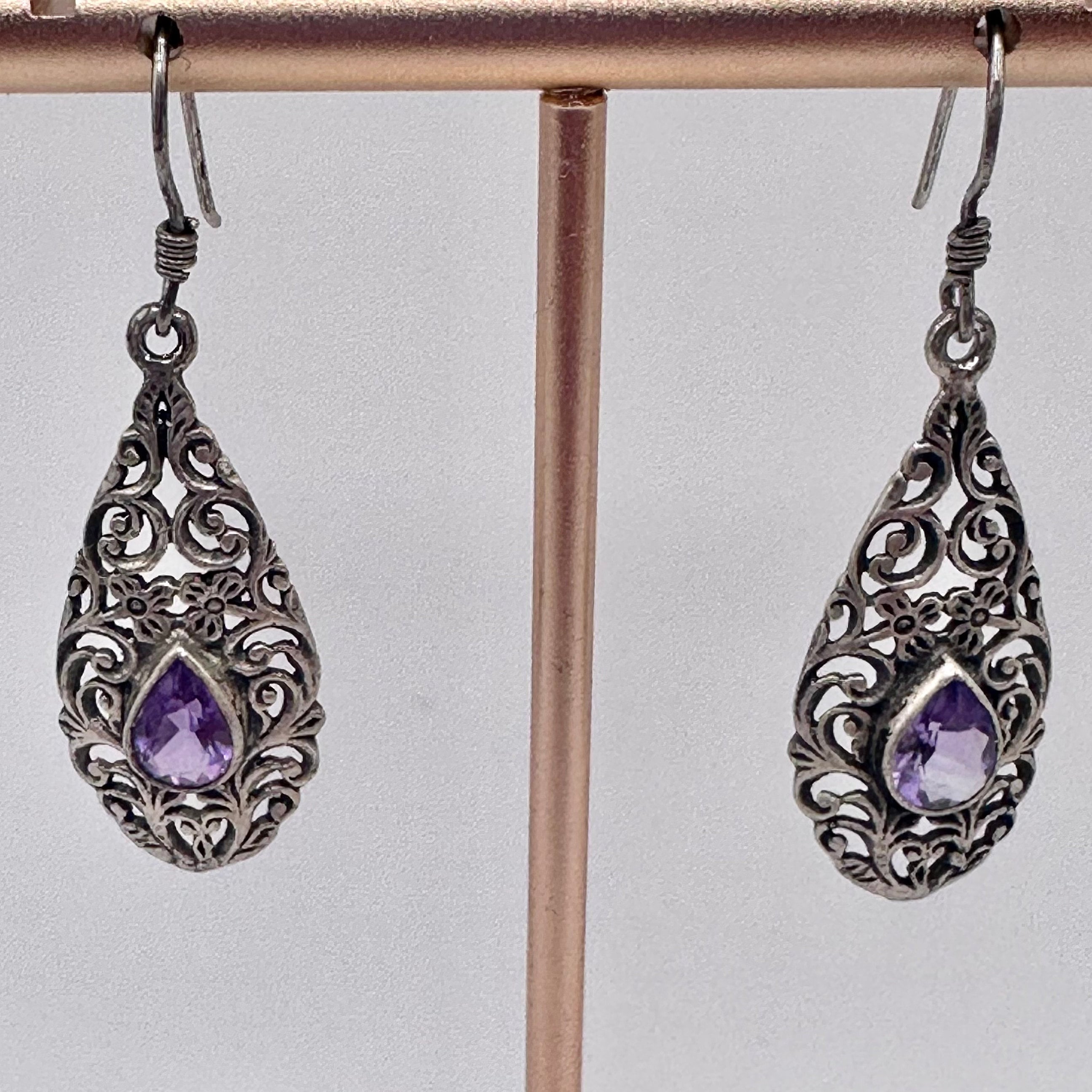 Sterling Silver Purple Gem Drop Earrings