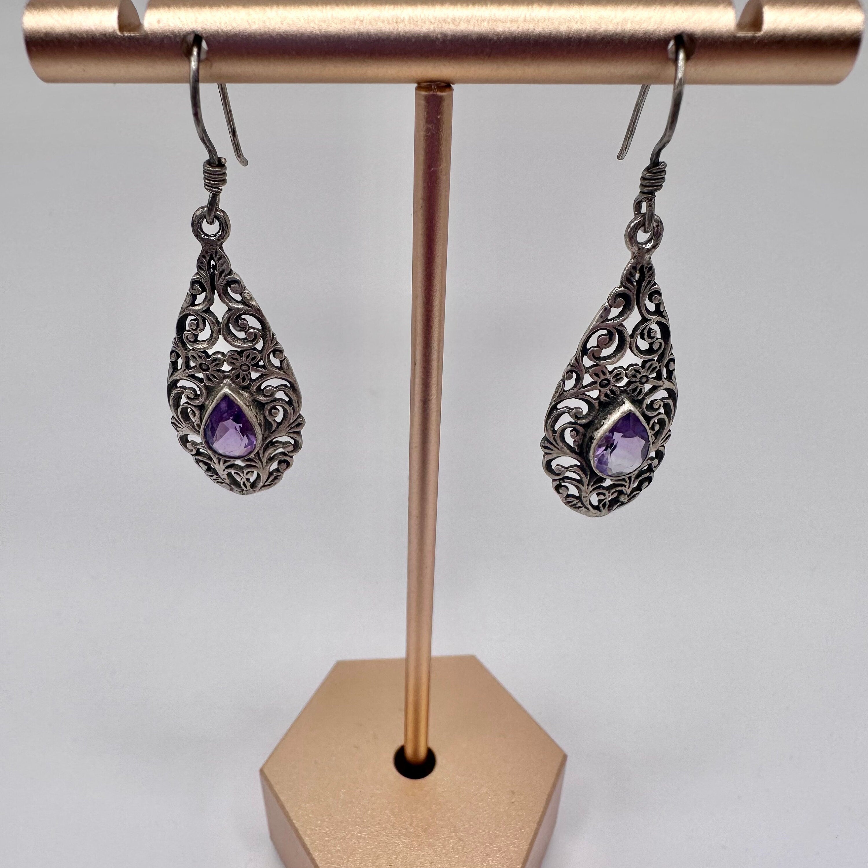 Sterling Silver Purple Gem Drop Earrings