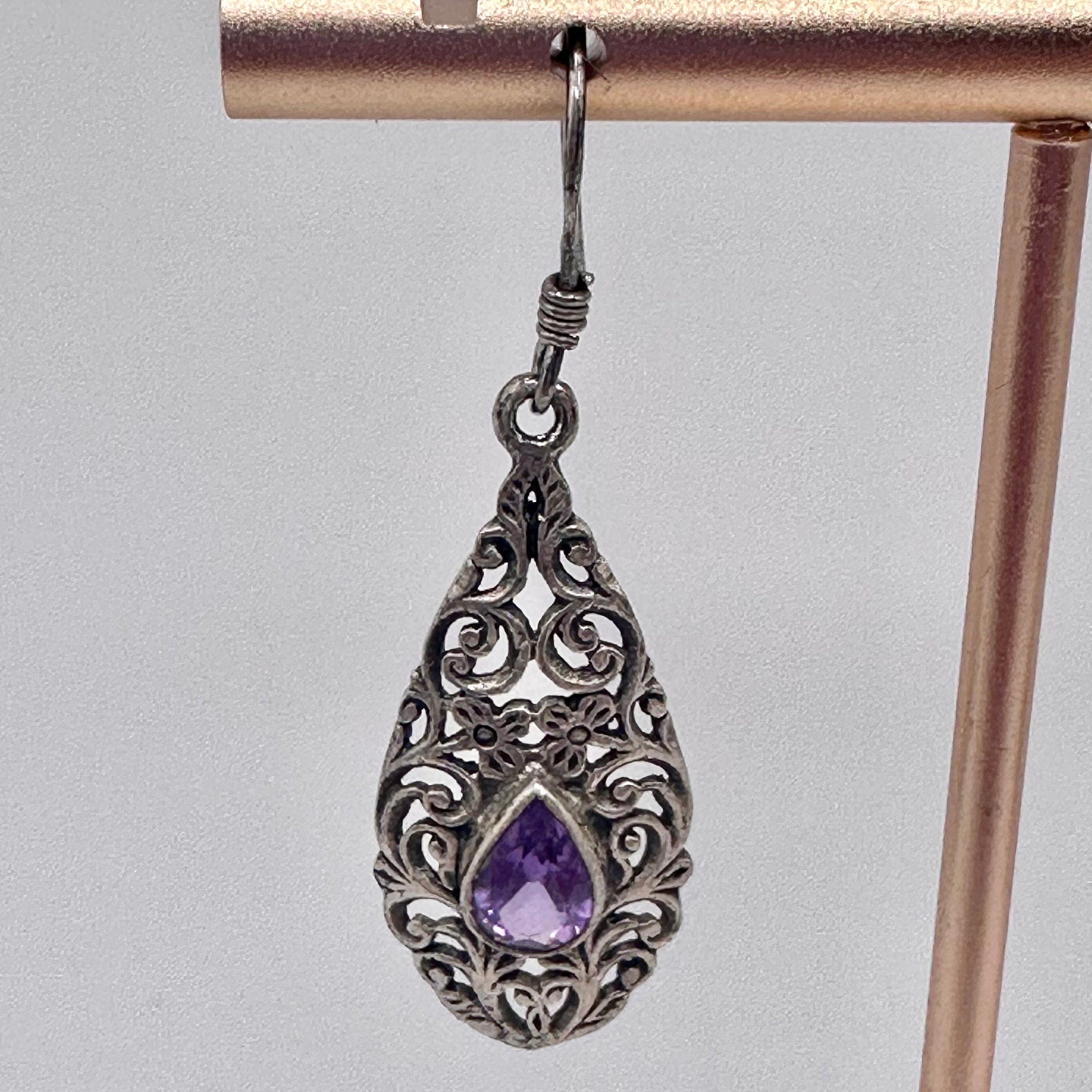 Sterling Silver Purple Gem Drop Earrings