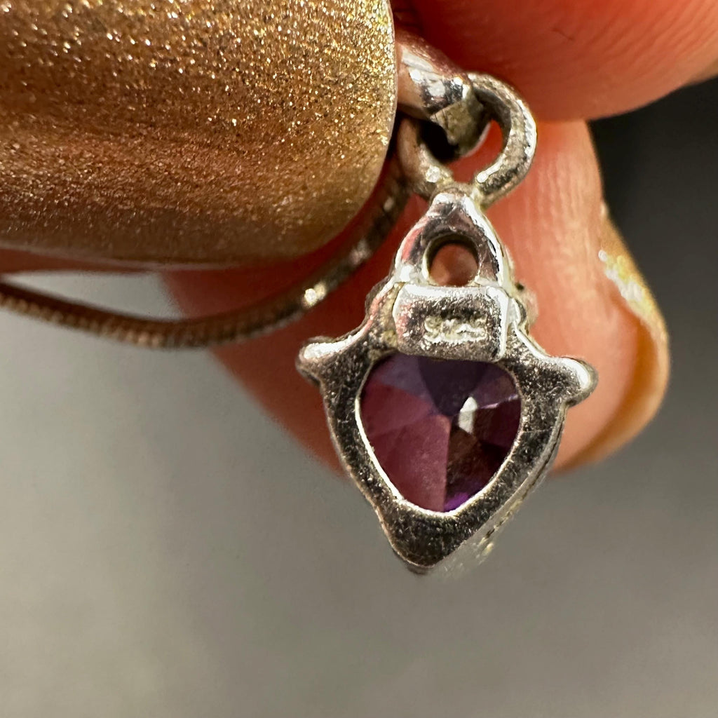 Sterling Silver Purple Gem Heart Pendant with White Gem Accent 16.5 Inch Length