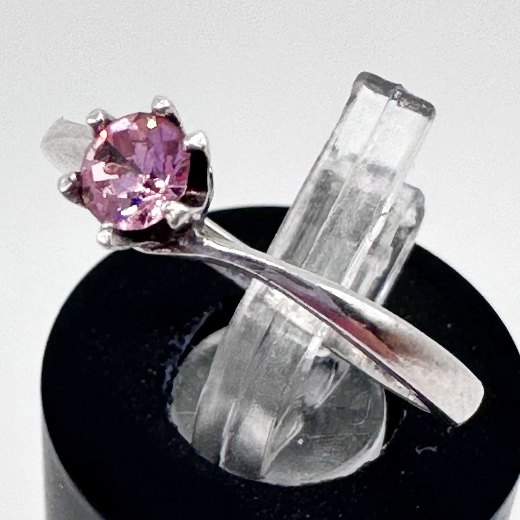 Sterling Silver Ring with Pink Gem Size 3.75