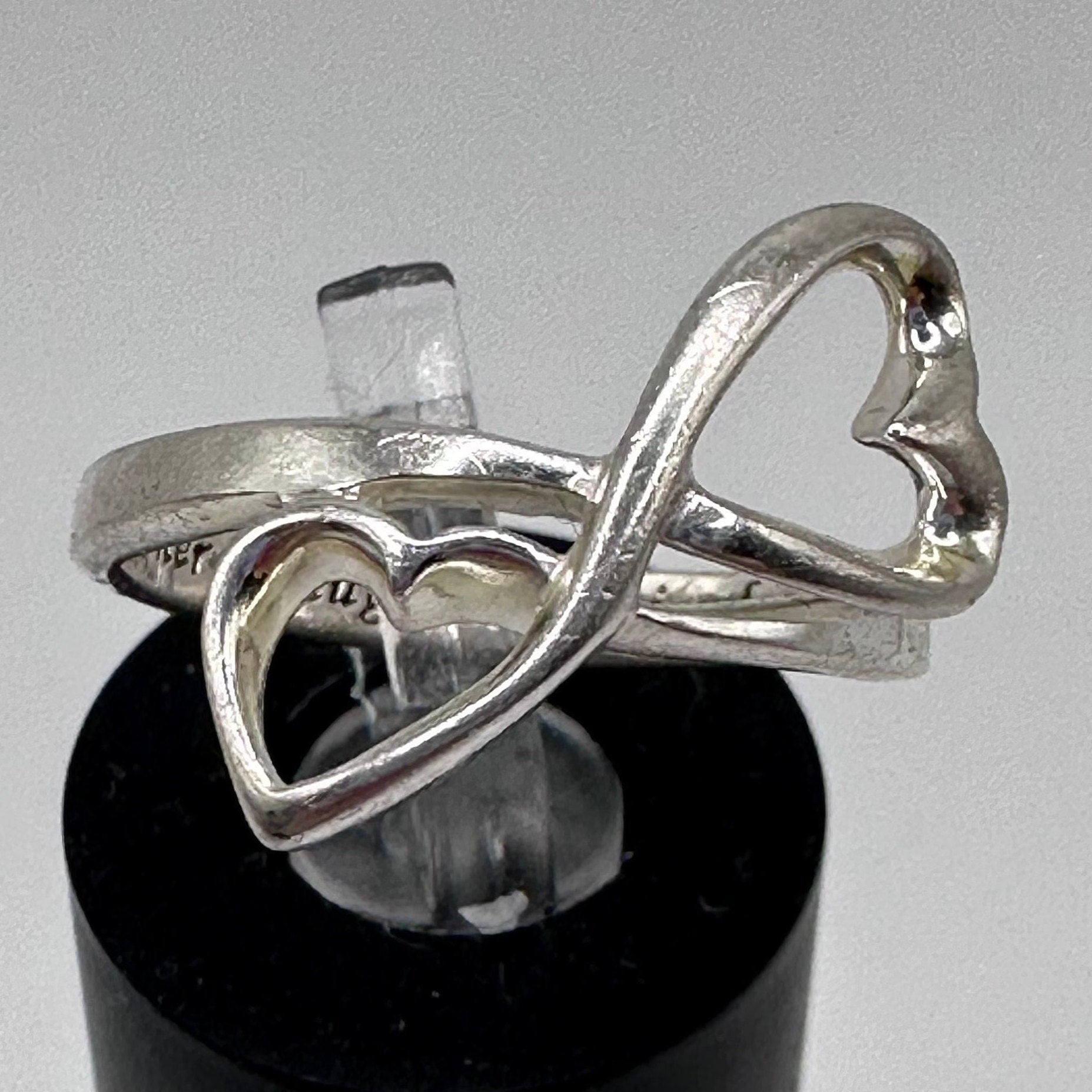 Sterling Silver Two Hearts Ring Size 6.5