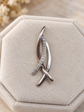 Sterling Silver Two Tone Pendant with 10K Rose Gold Plated Ribbon and Pave Diamond Crossover Design Marked M in a Circle