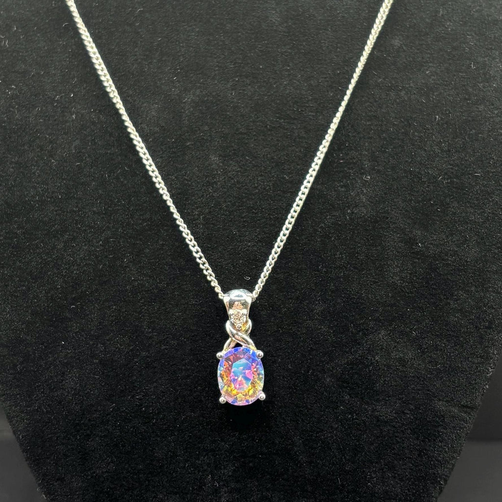 Sterling Silver Vintage Mystic Topaz Diamond Accent Necklace 18.5 Inches