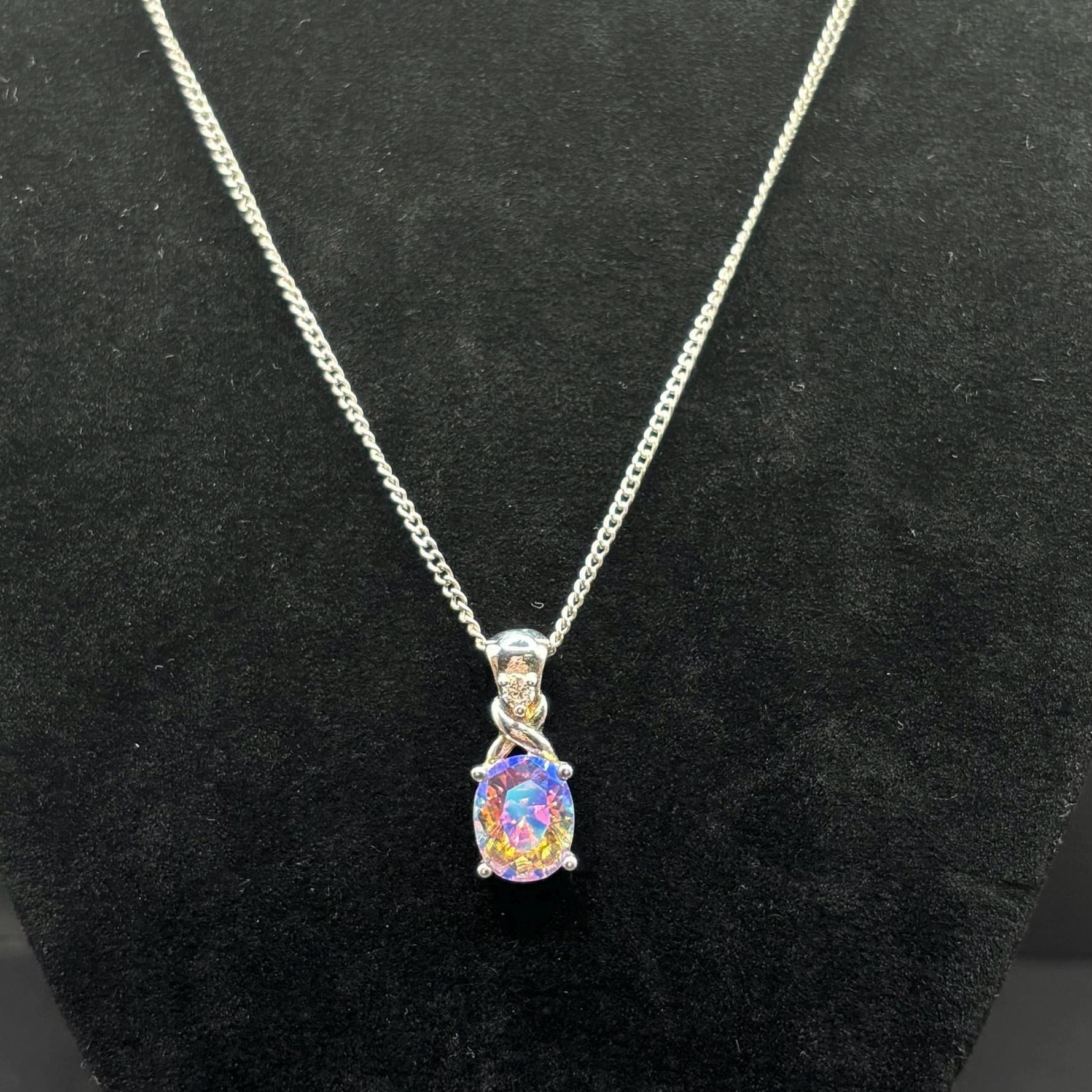 Sterling Silver Vintage Mystic Topaz Diamond Accent Necklace 18.5 Inches