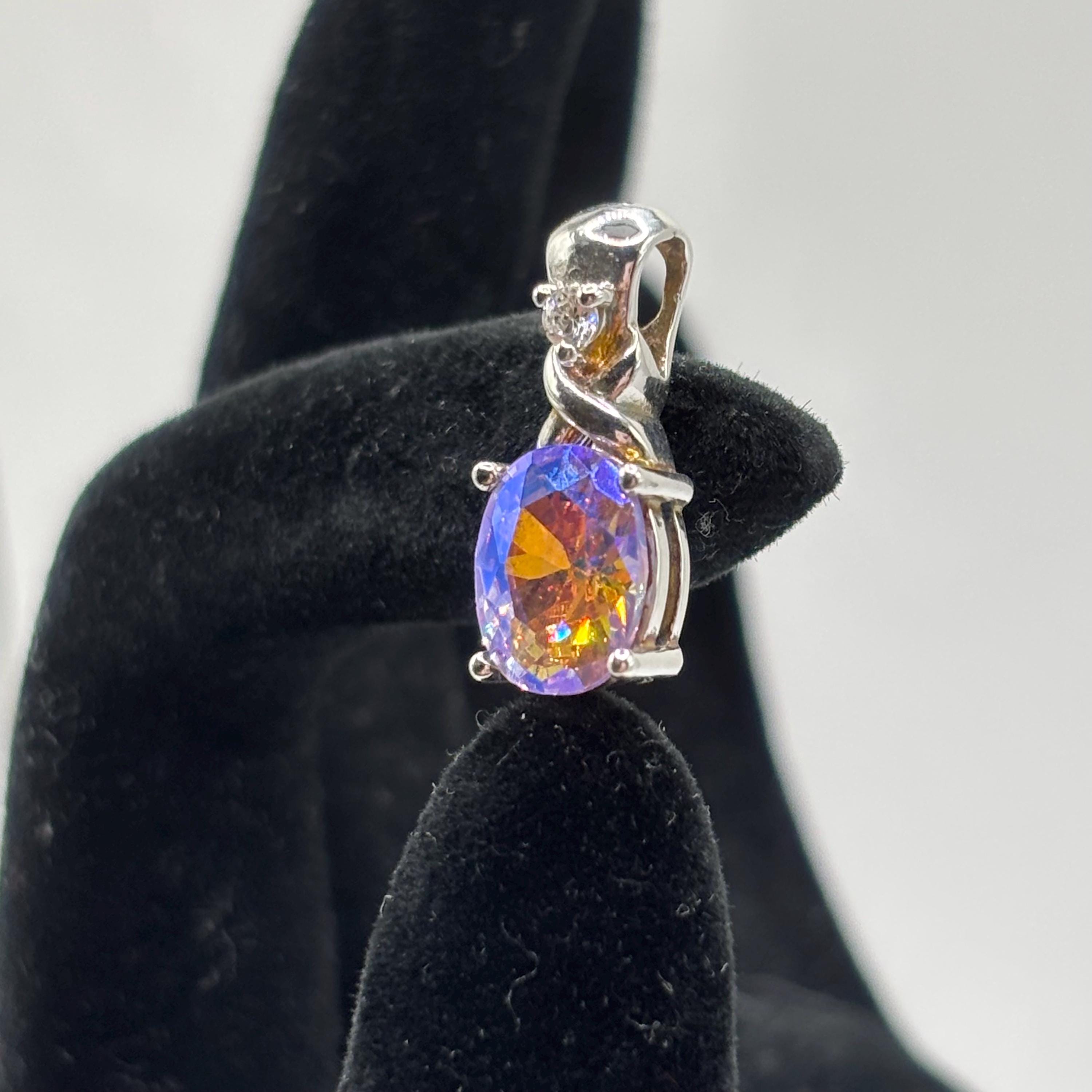 Sterling Silver Vintage Mystic Topaz Diamond Accent Necklace 18.5 Inches