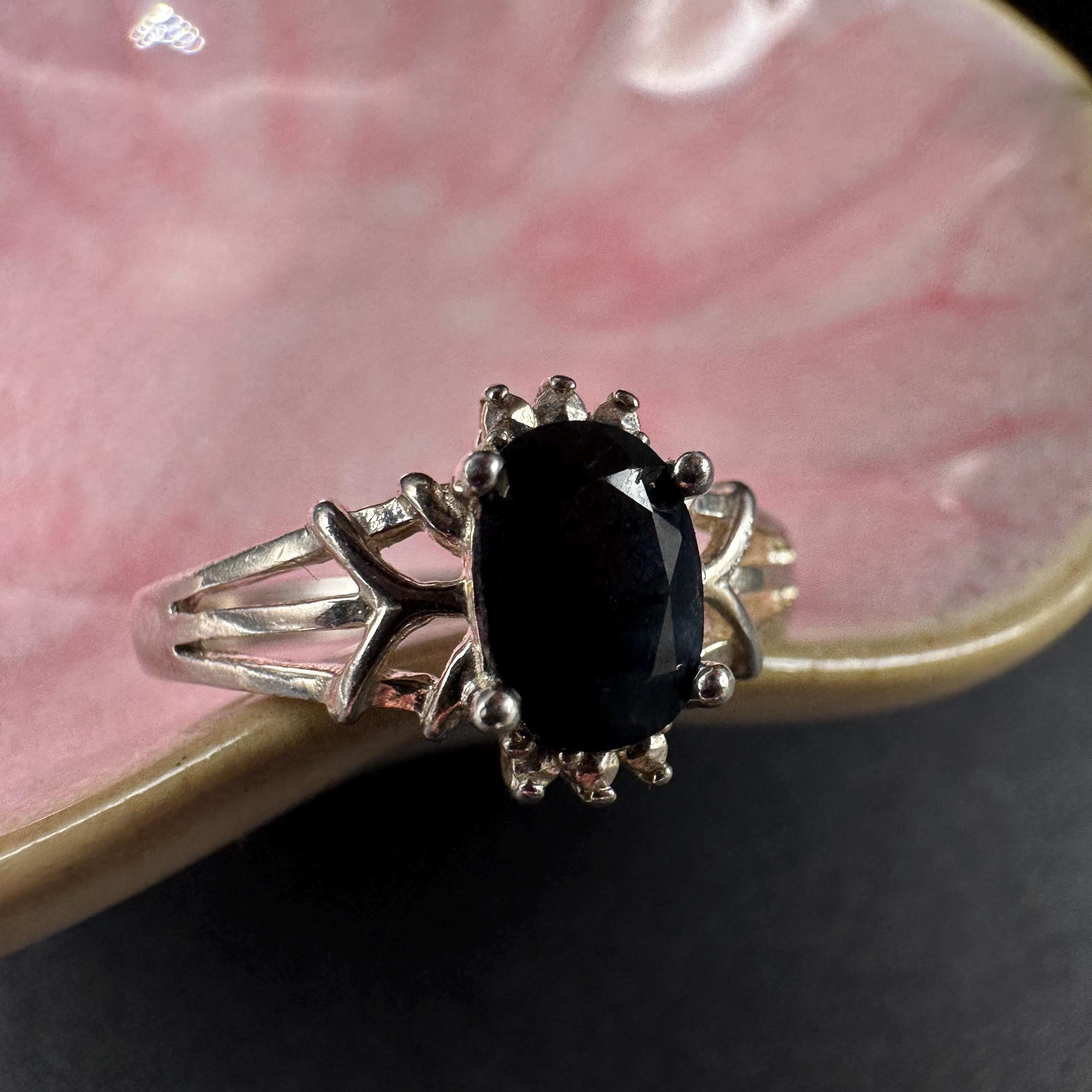 Sterling Silver and Blue Sapphire Vintage Ring Size 8