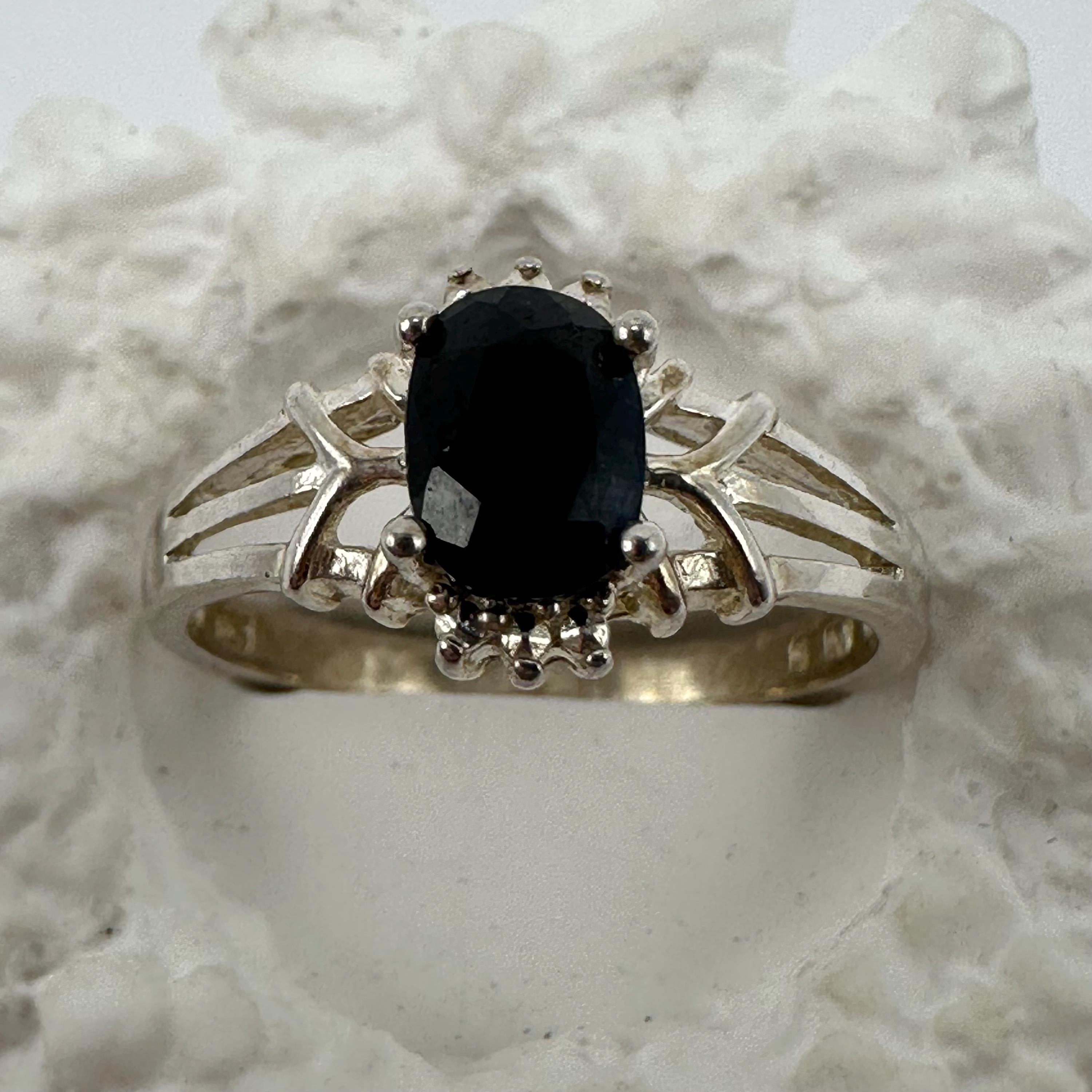 Sterling Silver and Blue Sapphire Vintage Ring Size 8