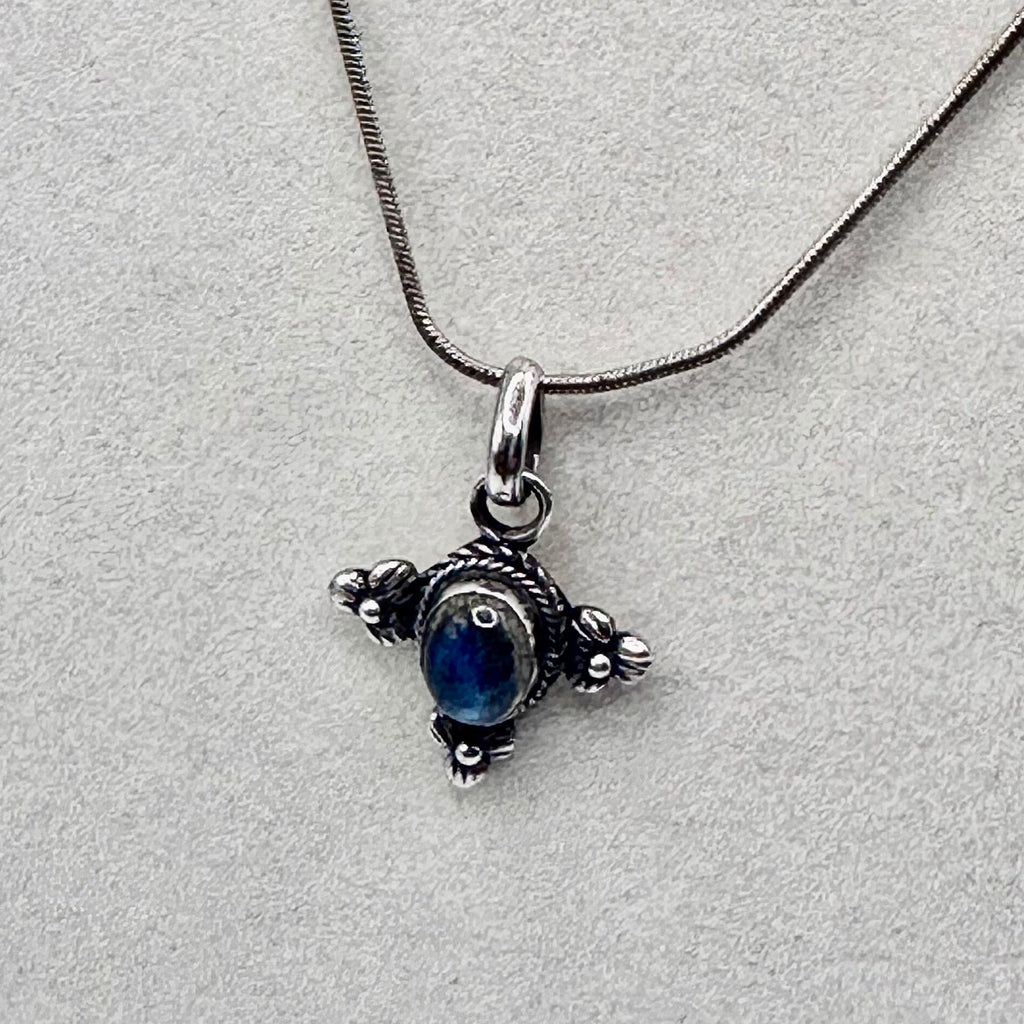 Sterling Silver and Blue Stone Charm Necklace