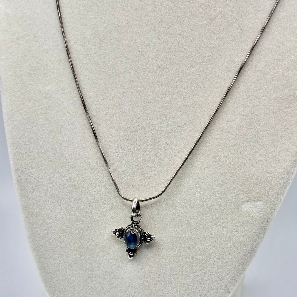 Sterling Silver and Blue Stone Charm Necklace