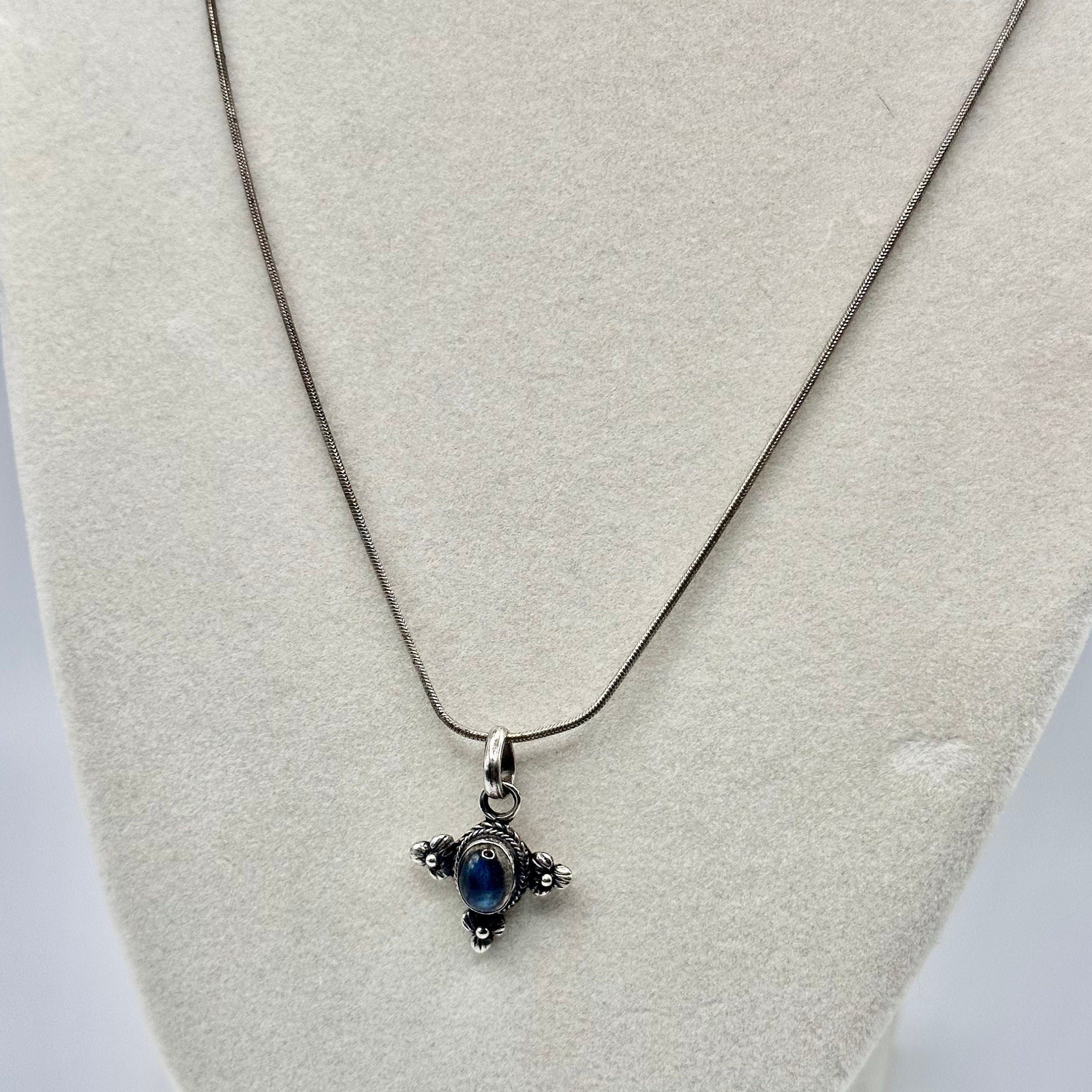 Sterling Silver and Blue Stone Charm Necklace
