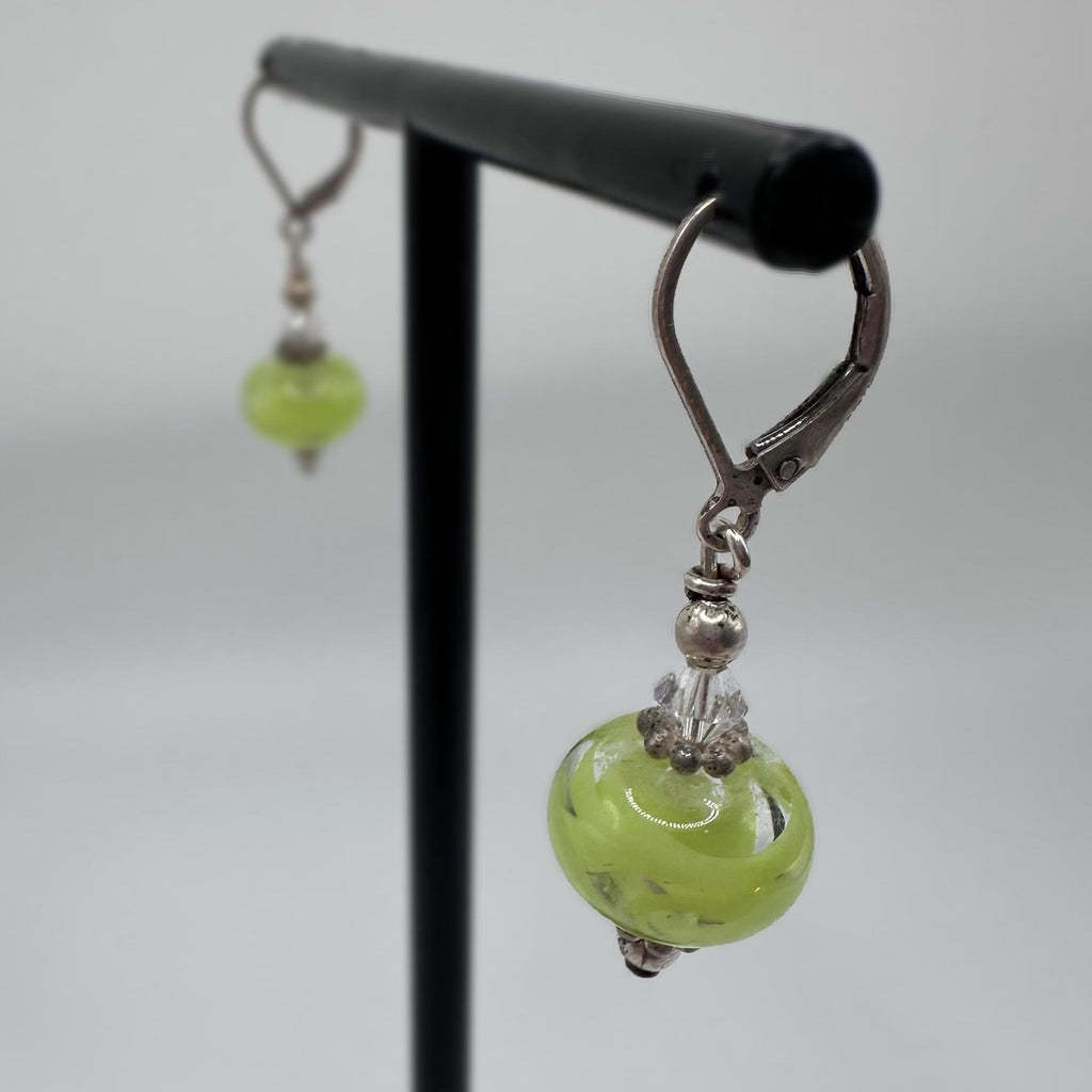 Sterling Silver and Light Green Drop Earrings Vintage