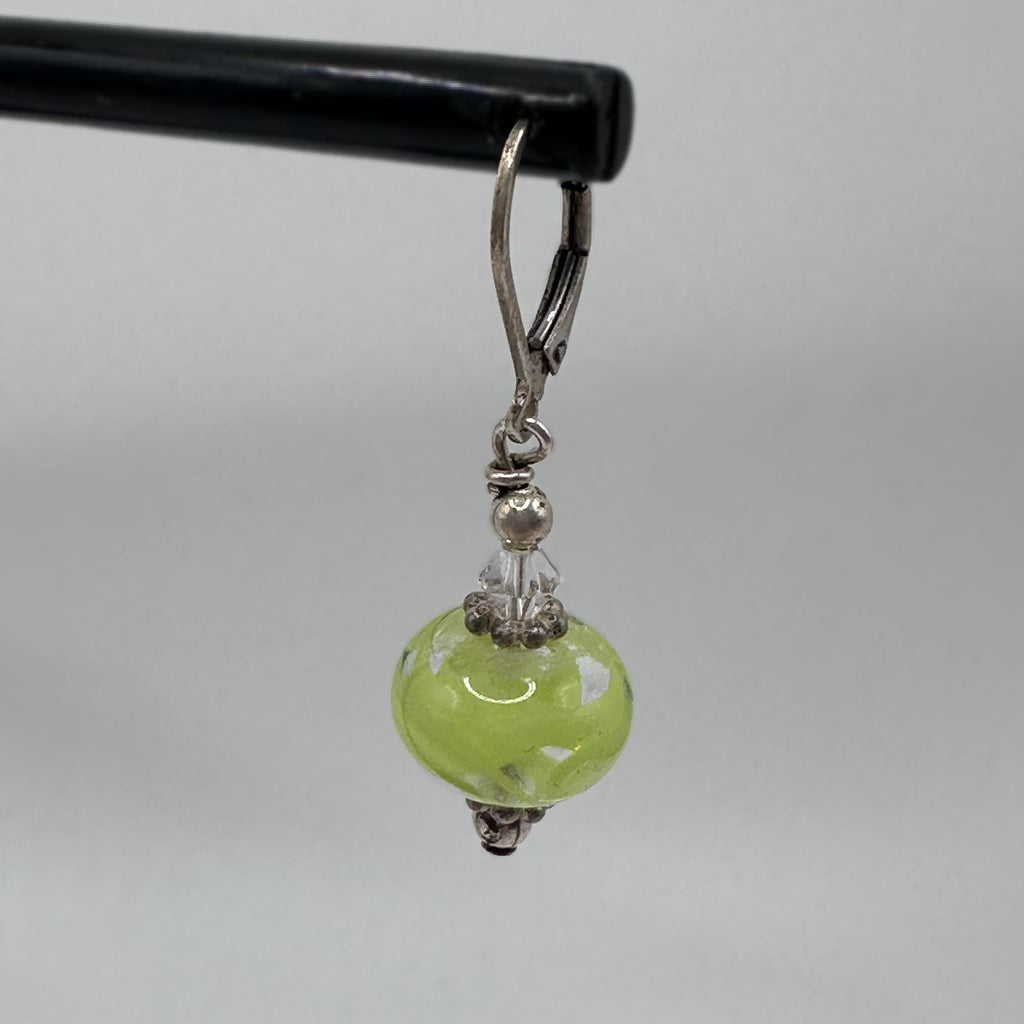 Sterling Silver and Light Green Drop Earrings Vintage