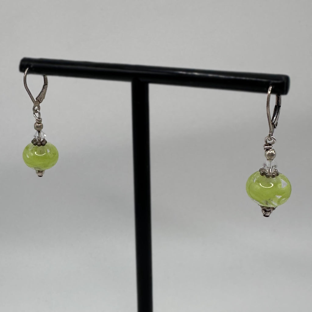Sterling Silver and Light Green Drop Earrings Vintage