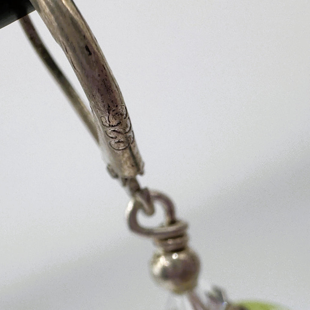 Sterling Silver and Light Green Drop Earrings Vintage