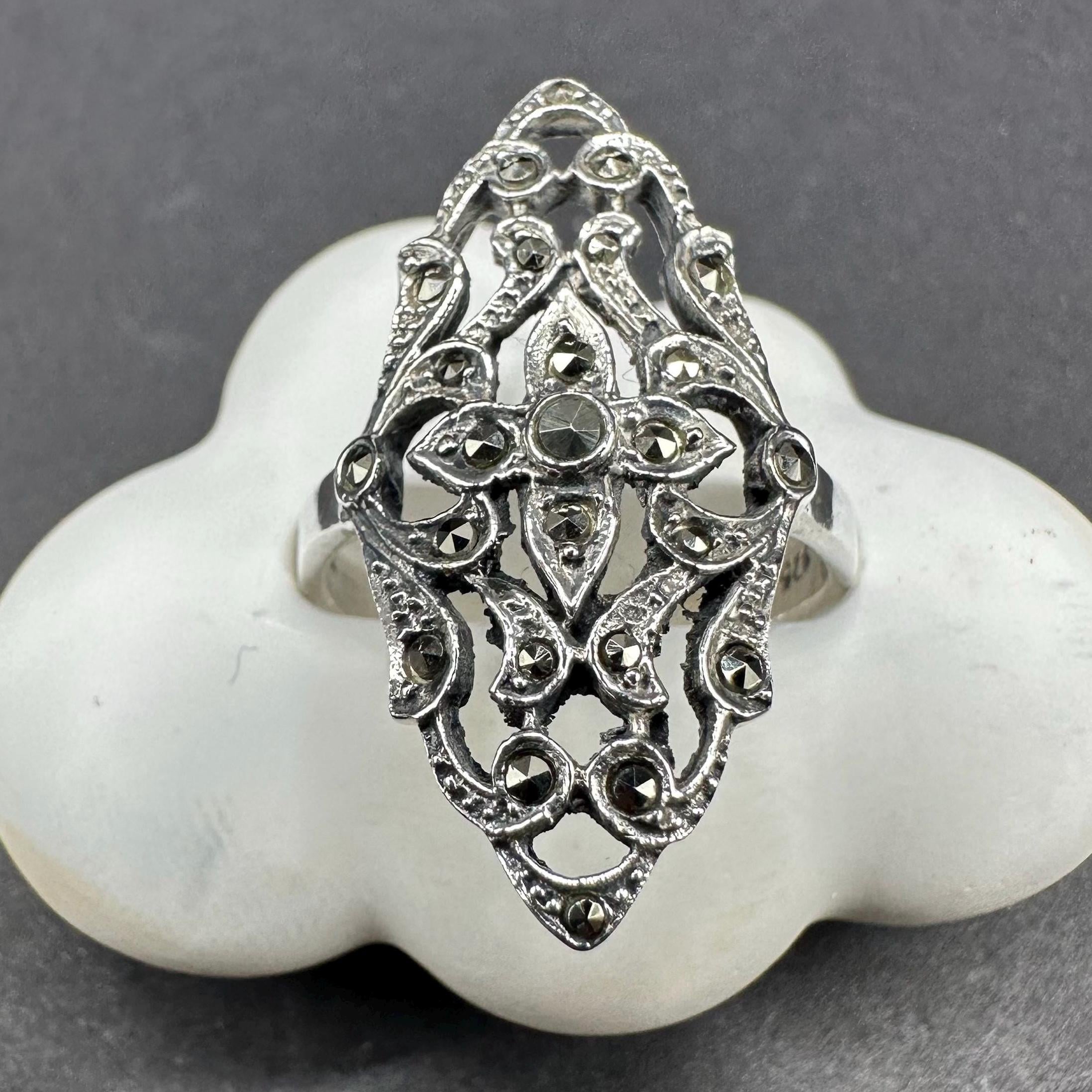 Sterling Silver and Marcasite Chunky Ring Size 6.75