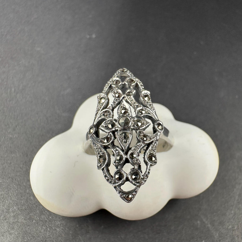 Sterling Silver and Marcasite Chunky Ring Size 6.75