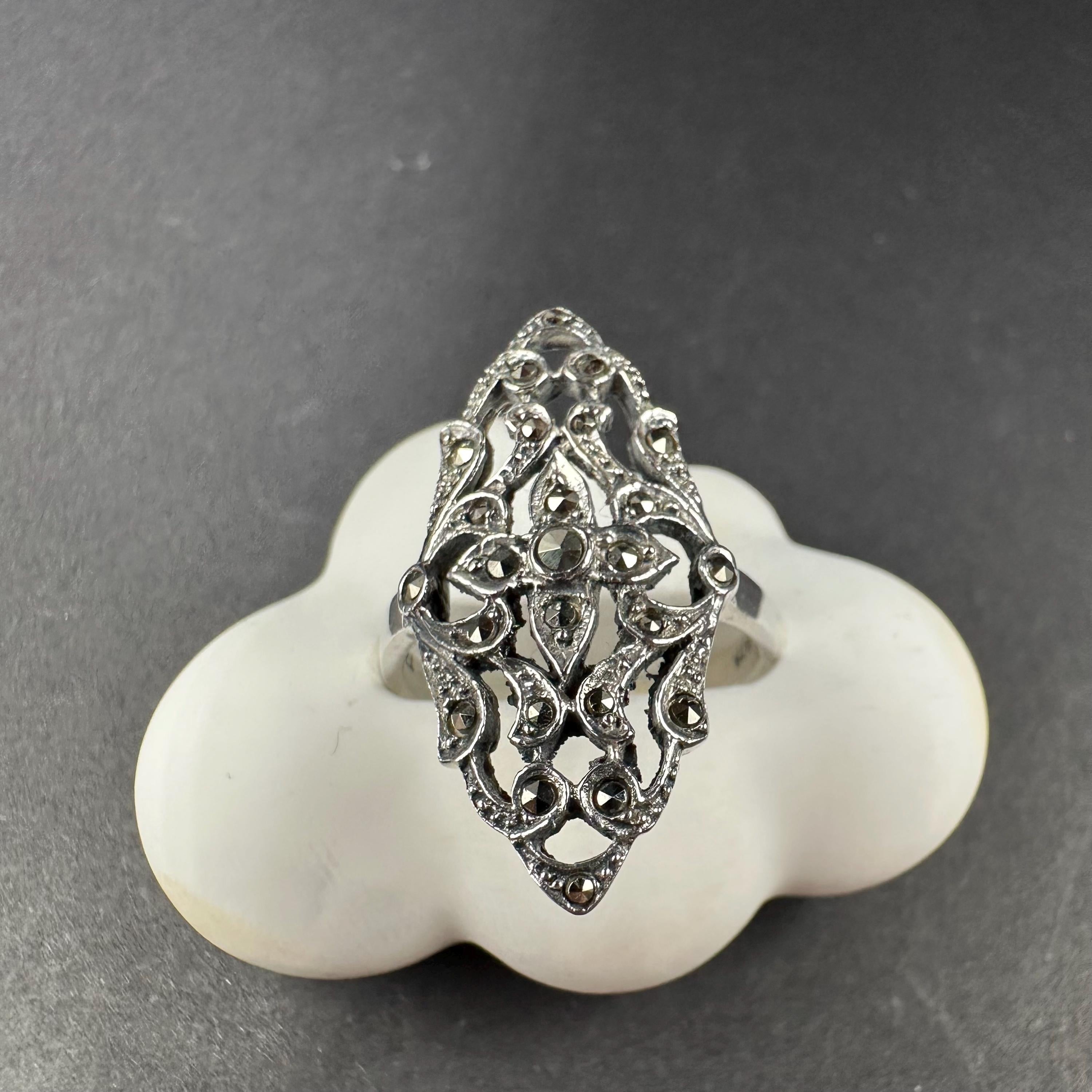 Sterling Silver and Marcasite Chunky Ring Size 6.75