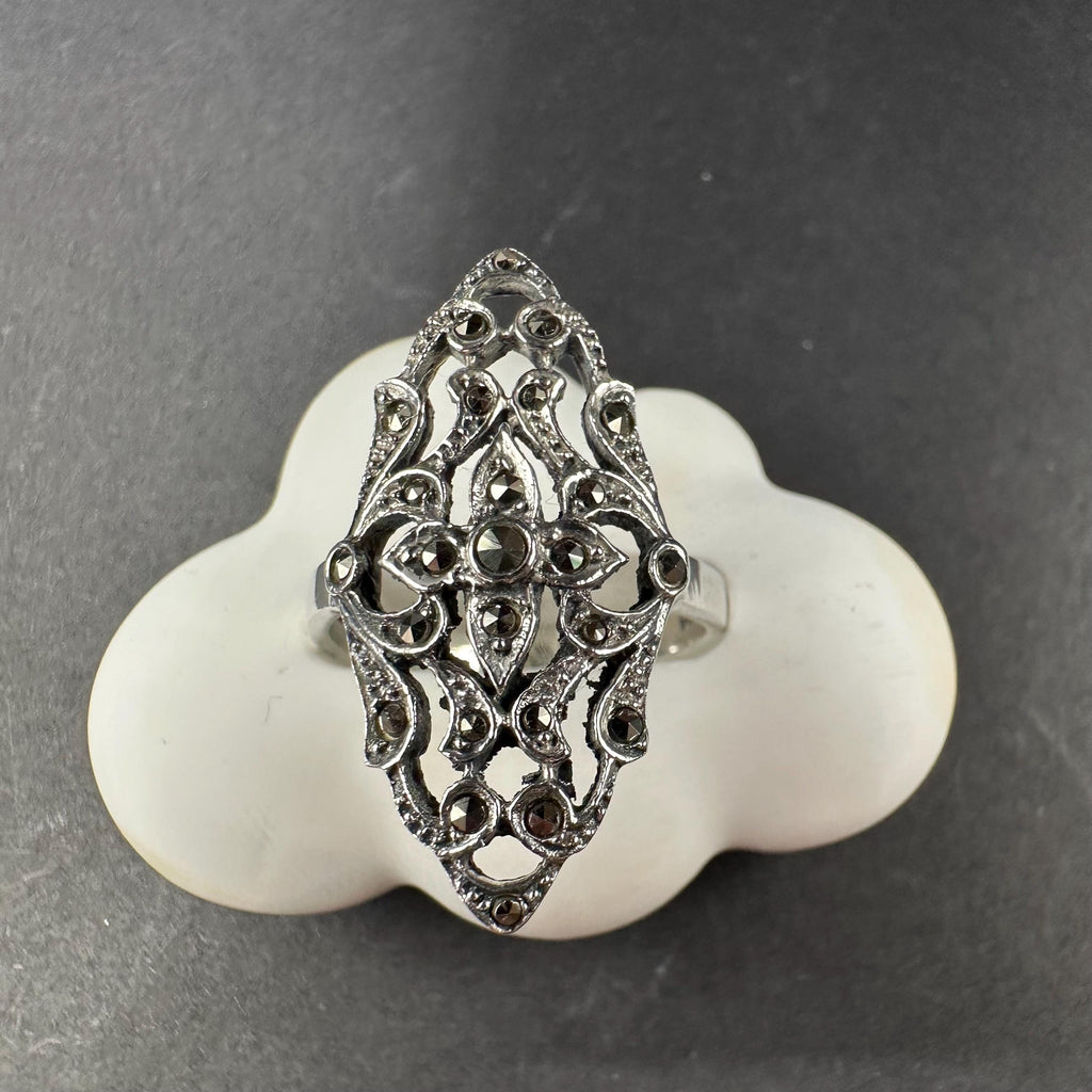 Sterling Silver and Marcasite Chunky Ring Size 6.75