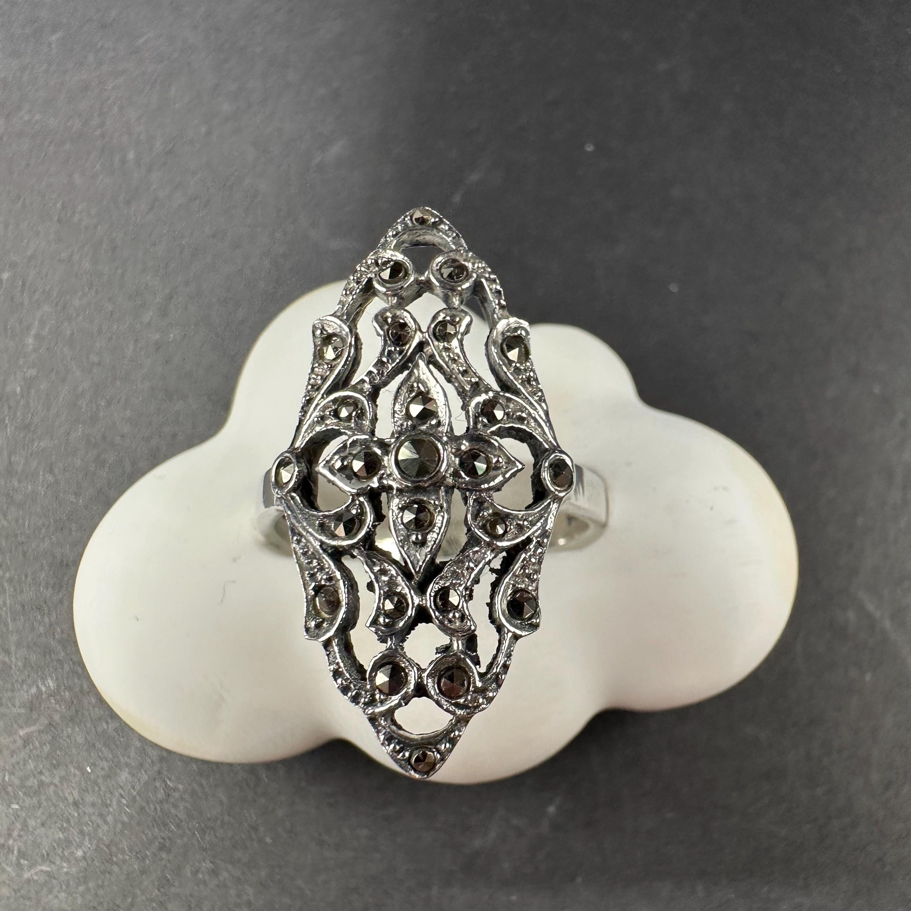 Sterling Silver and Marcasite Chunky Ring Size 6.75