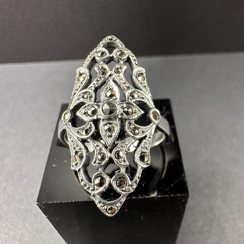 Sterling Silver and Marcasite Chunky Ring Size 6.75