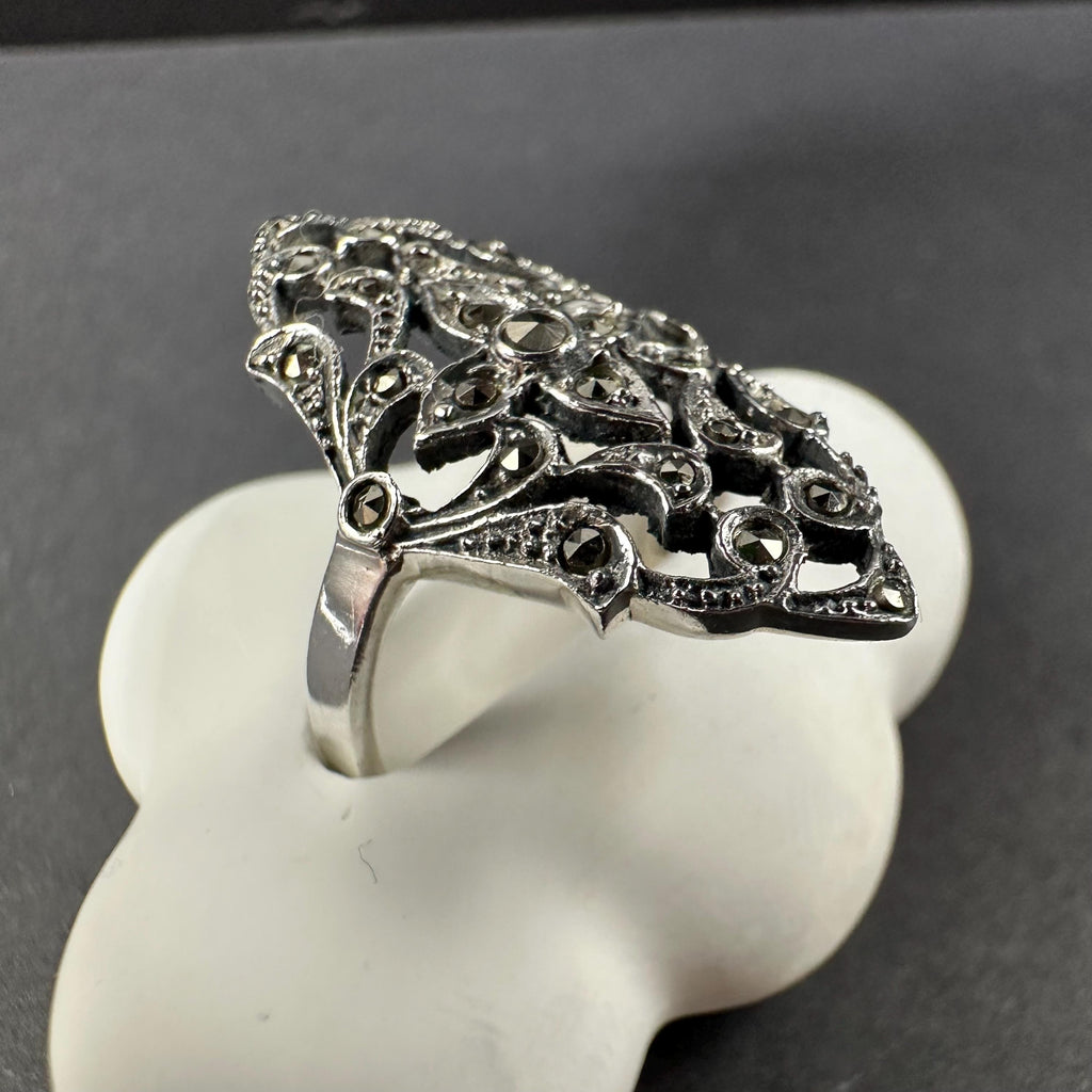 Sterling Silver and Marcasite Chunky Ring Size 6.75