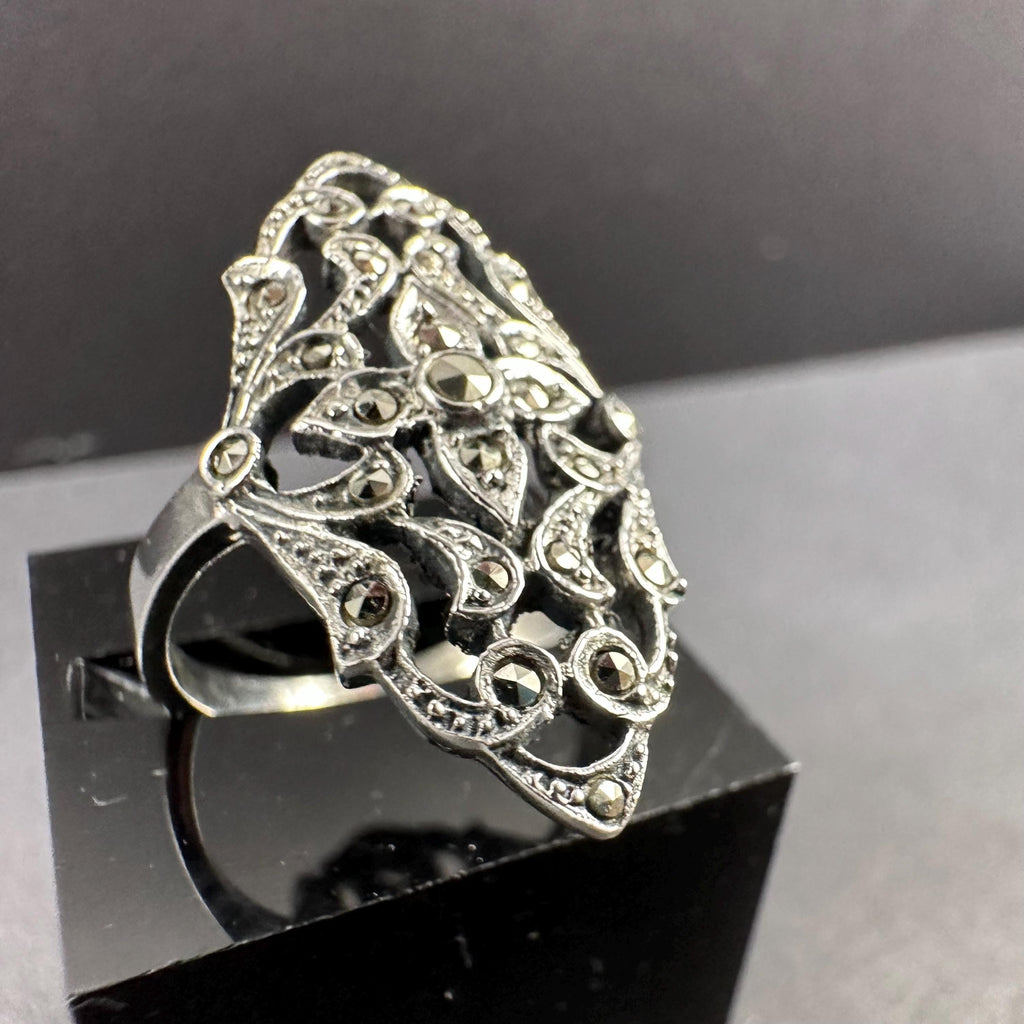 Sterling Silver and Marcasite Chunky Ring Size 6.75