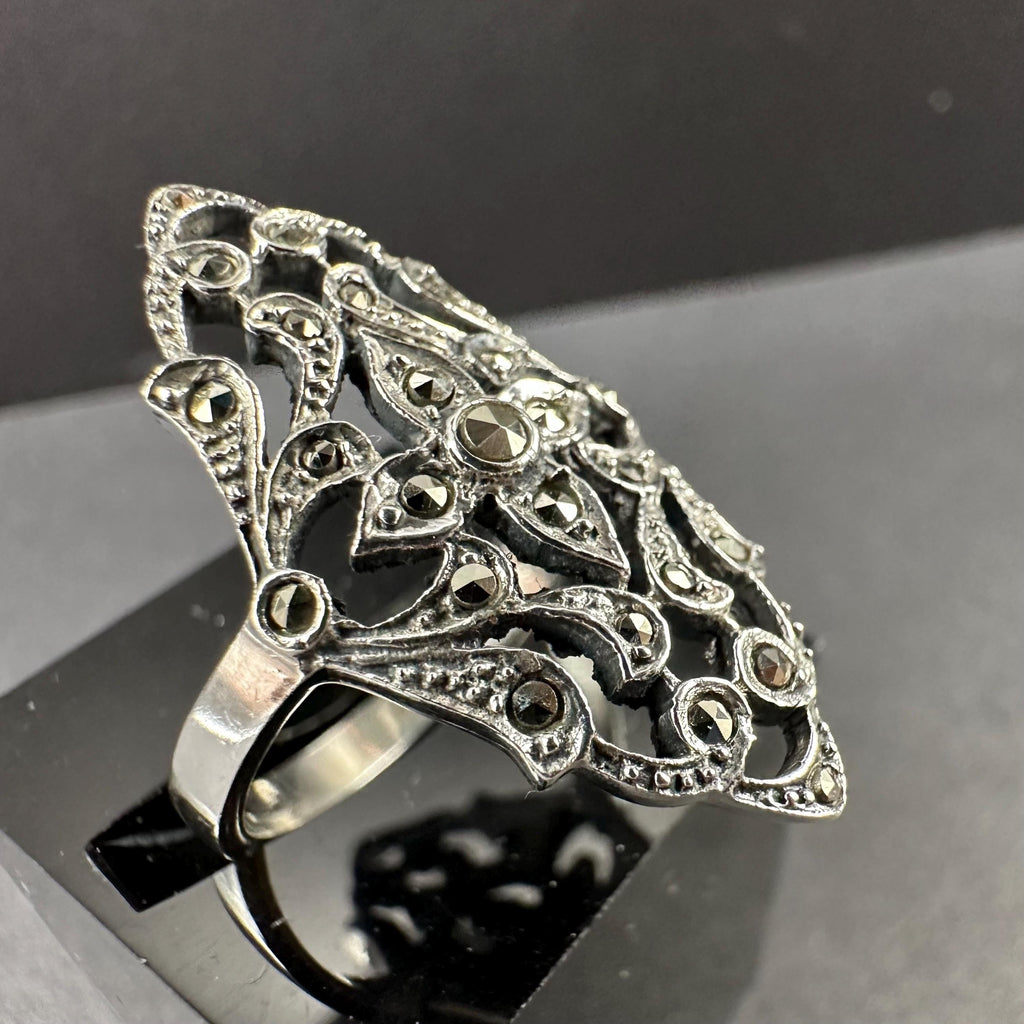 Sterling Silver and Marcasite Chunky Ring Size 6.75