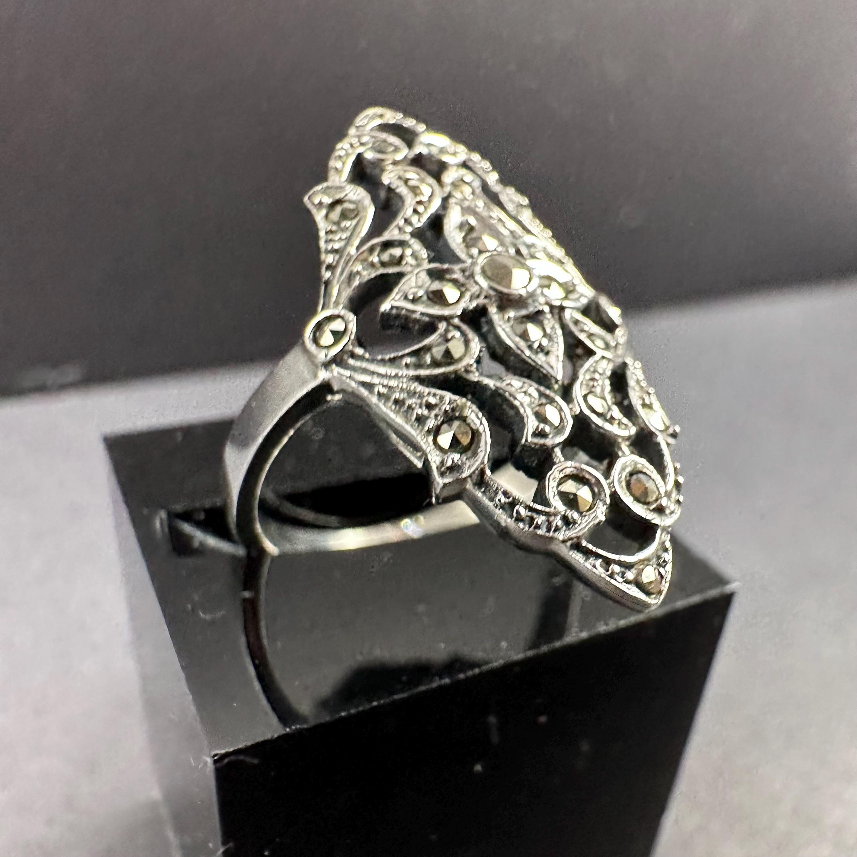 Sterling Silver and Marcasite Chunky Ring Size 6.75
