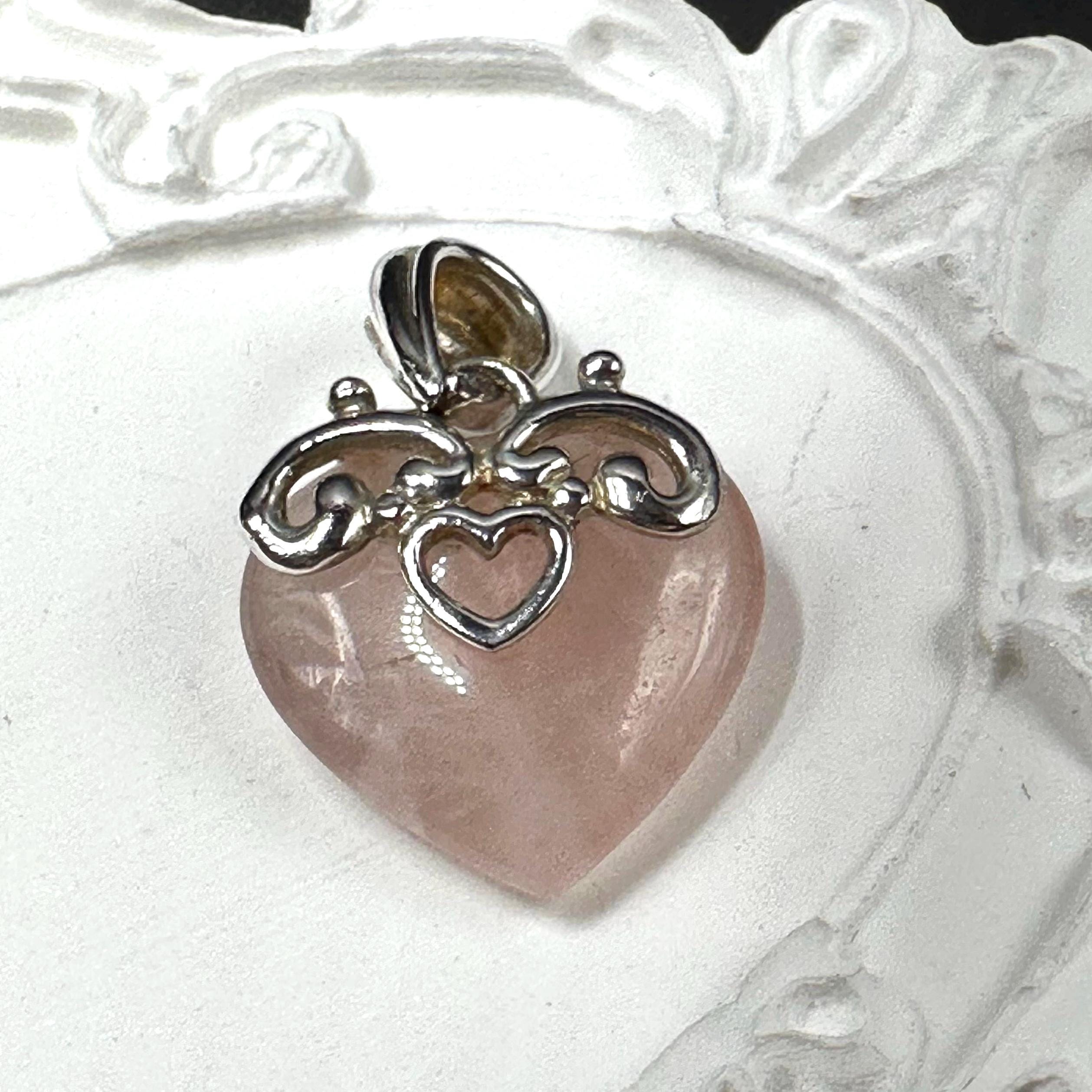 Sterling Silver and Rose Quartz Heart Pendant for Necklace