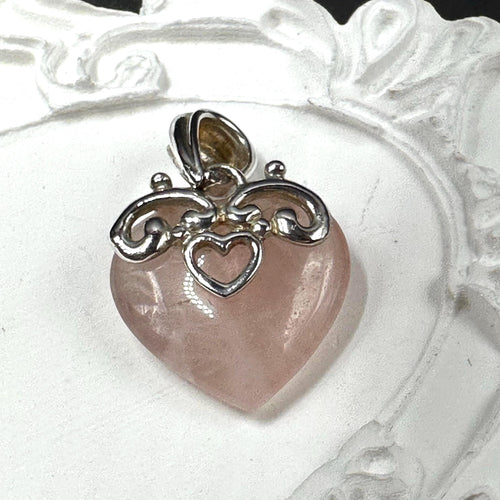 Sterling Silver and Rose Quartz Heart Pendant for Necklace