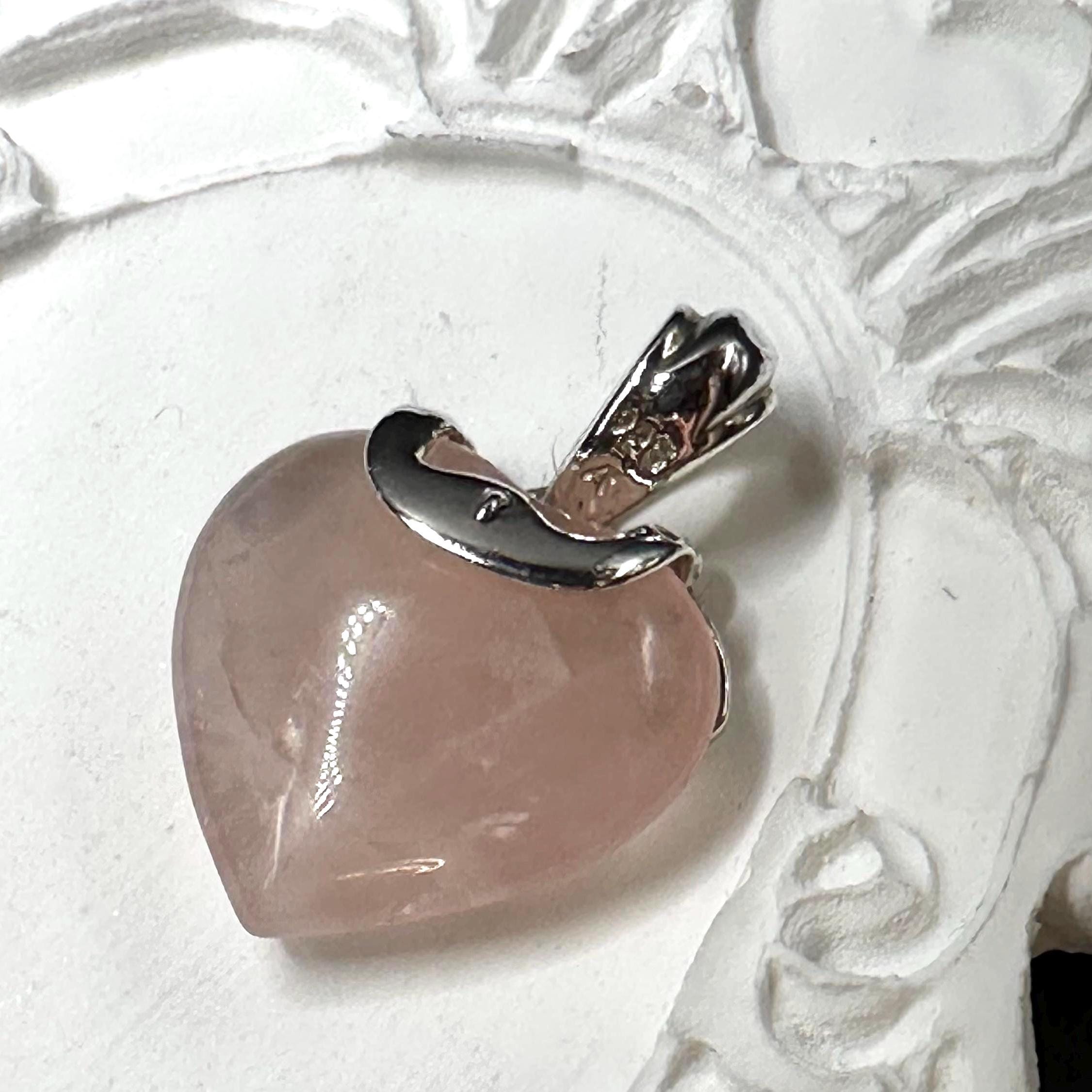 Sterling Silver and Rose Quartz Heart Pendant for Necklace