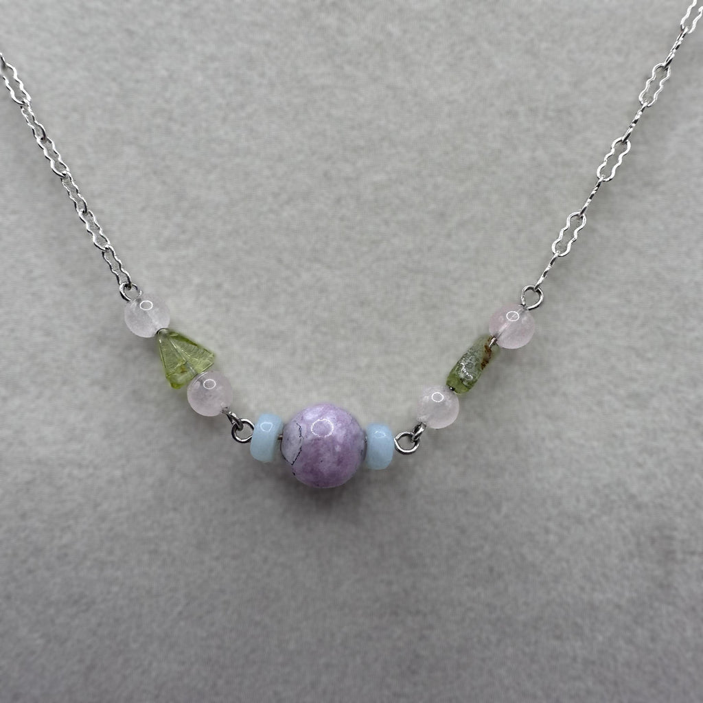 Sterling silver pastel multi color beaded station necklace 17.5 inch