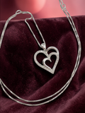 Sun Jewelry sterling silver double heart diamond pendant necklace on box chain