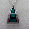 Taxco Mexico 950 silver green and black inlay pendant necklace 18 inch