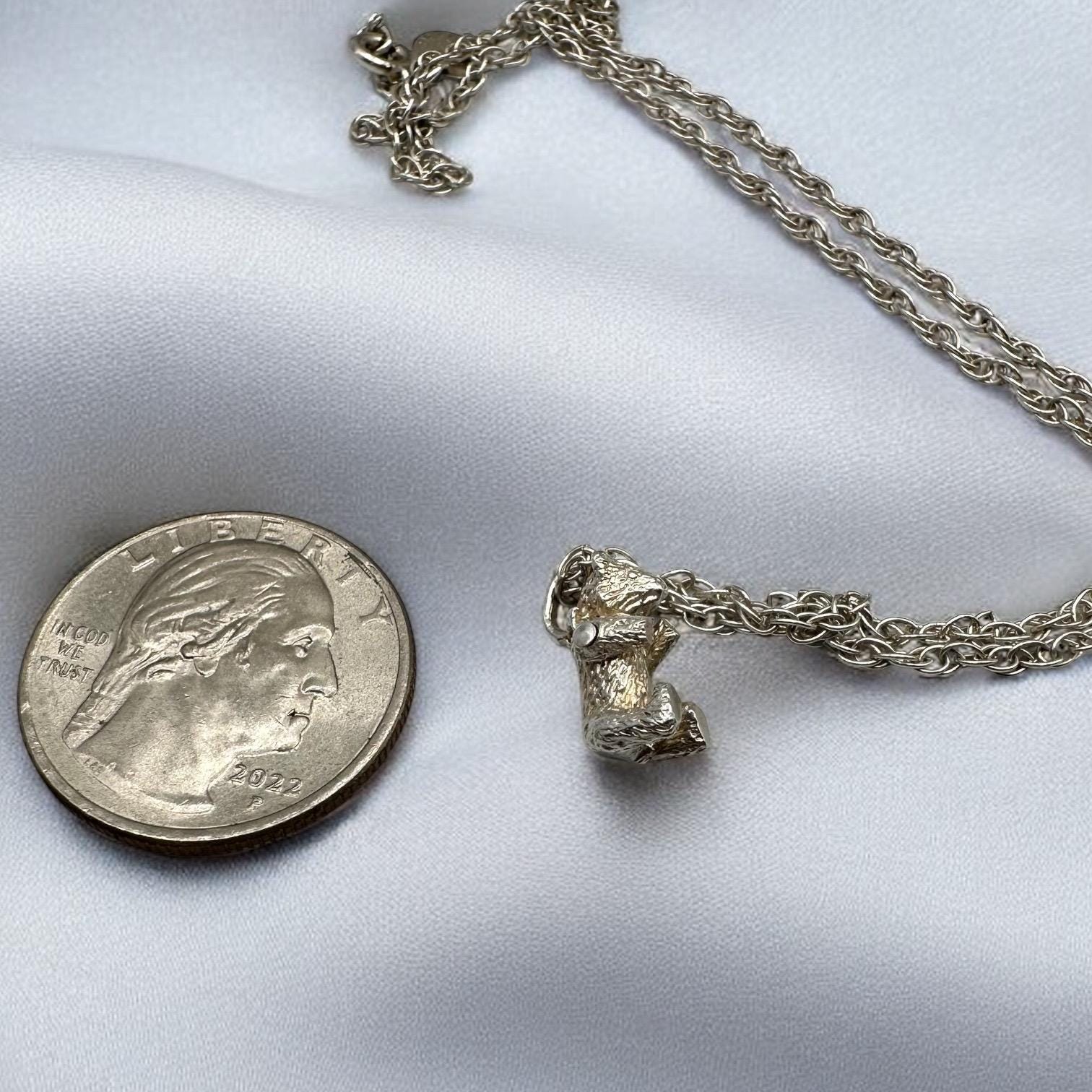 Tiffany & Co. Articulating Bear Pendant Necklace, Sterling Silver, 18 Inch Chain, Rare Collectible