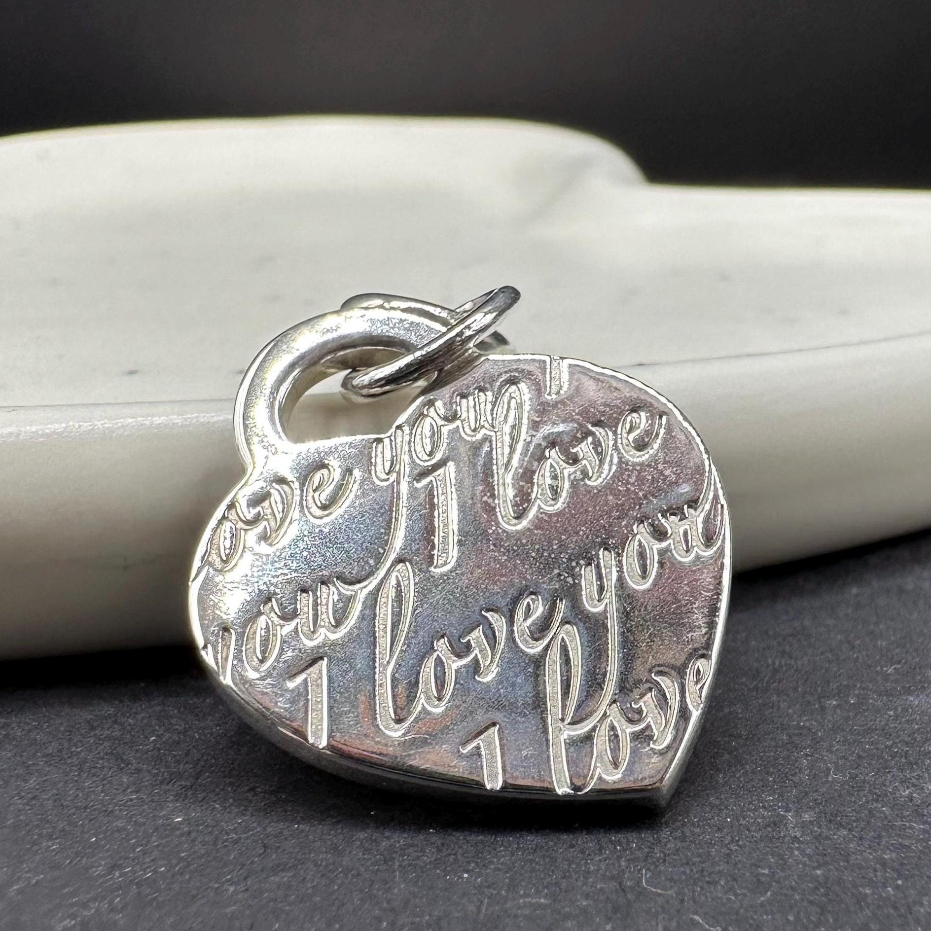 Tiffany and Co Sterling Silver I Love You Script Heart 925 Silver Pendant or Charm