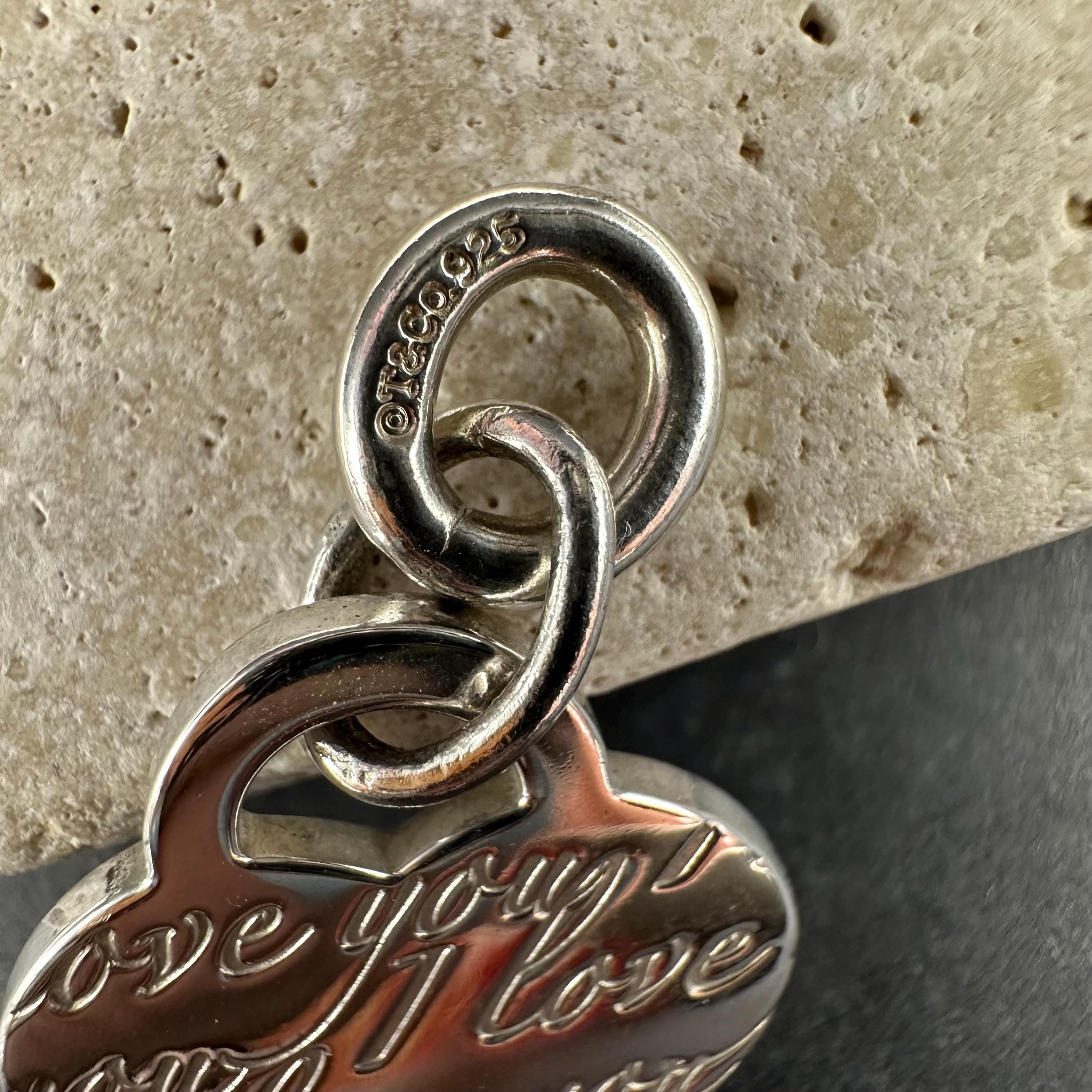 Tiffany and Co Sterling Silver I Love You Script Heart 925 Silver Pendant or Charm