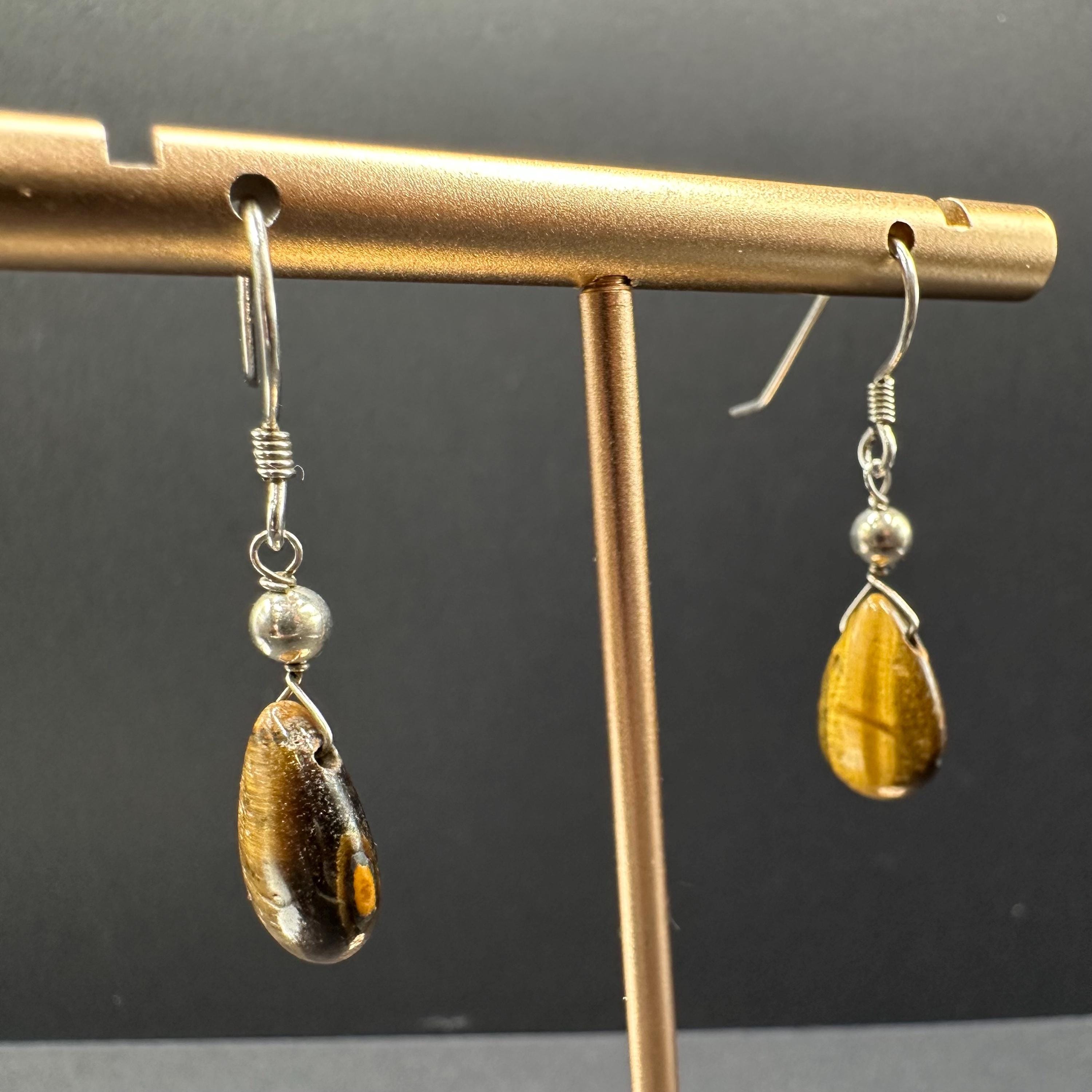 Tiger’s Eye Drop Dangle Earrings Sterling Silver