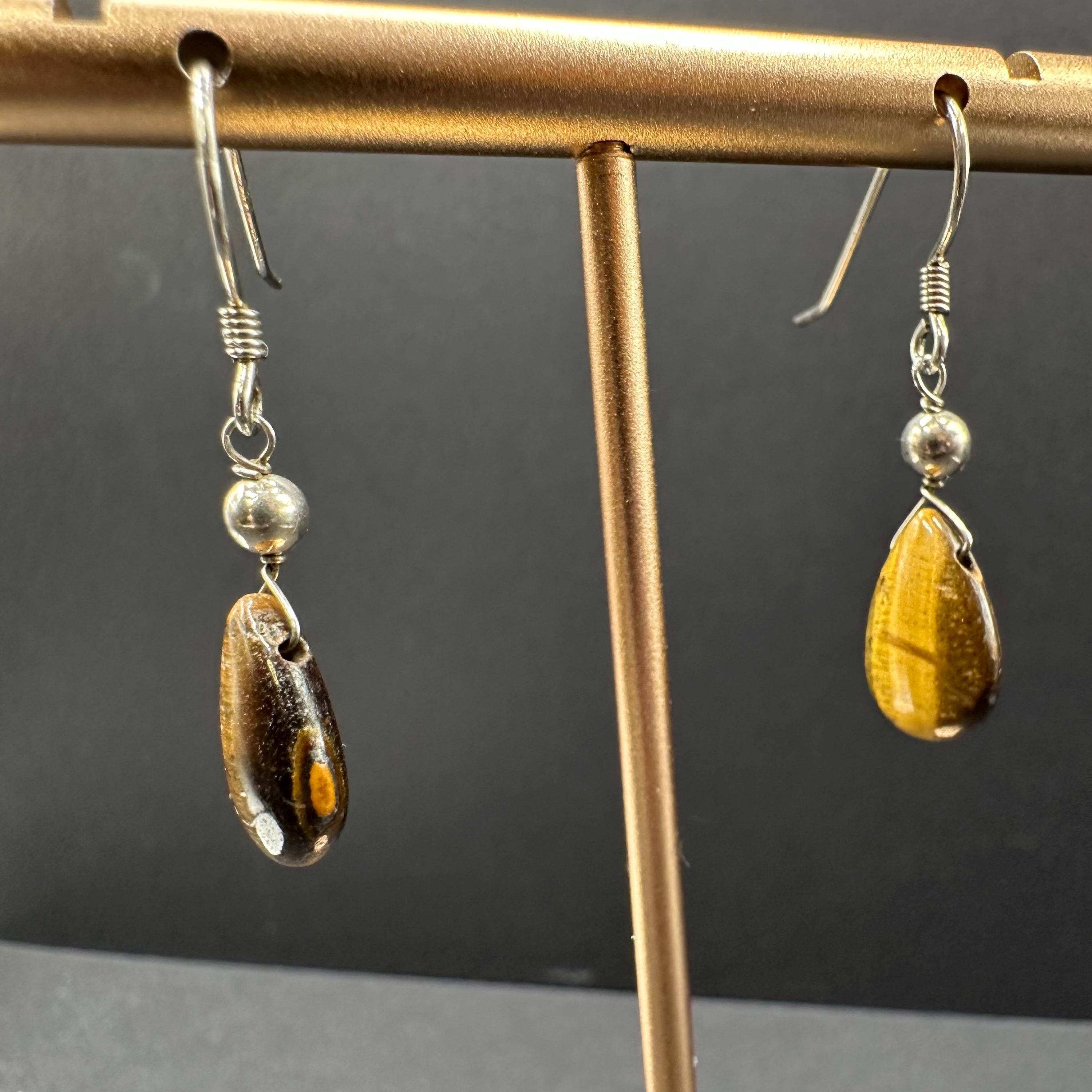 Tiger’s Eye Drop Dangle Earrings Sterling Silver