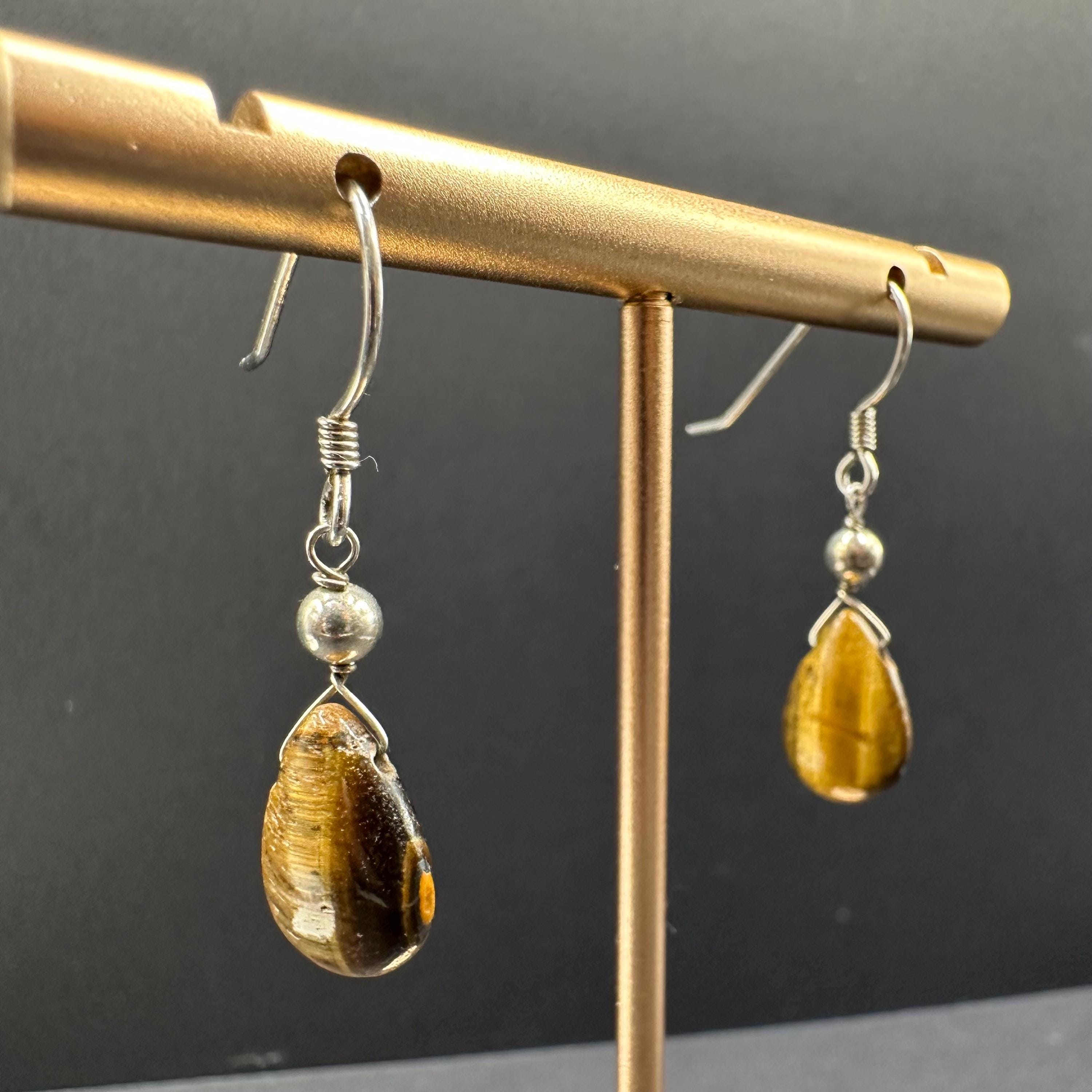 Tiger’s Eye Drop Dangle Earrings Sterling Silver