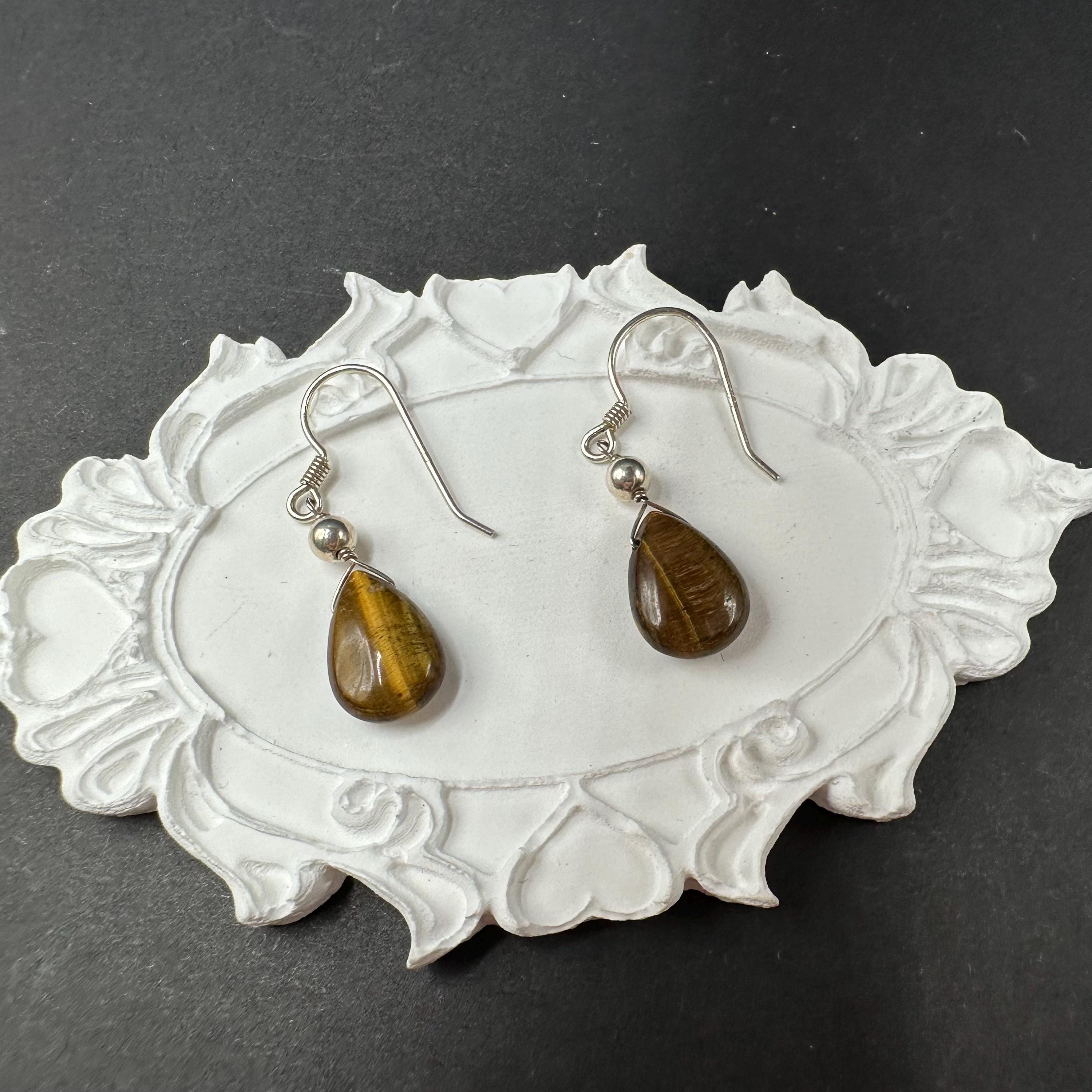 Tiger’s Eye Drop Dangle Earrings Sterling Silver