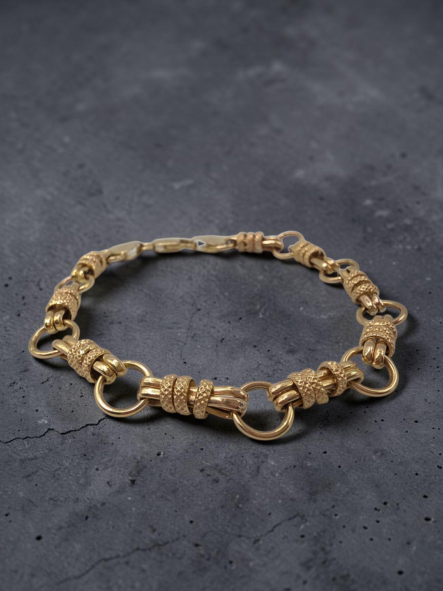 Unique Vintage Solid 14K Yellow Gold Station Link Bracelet - 7 Inch