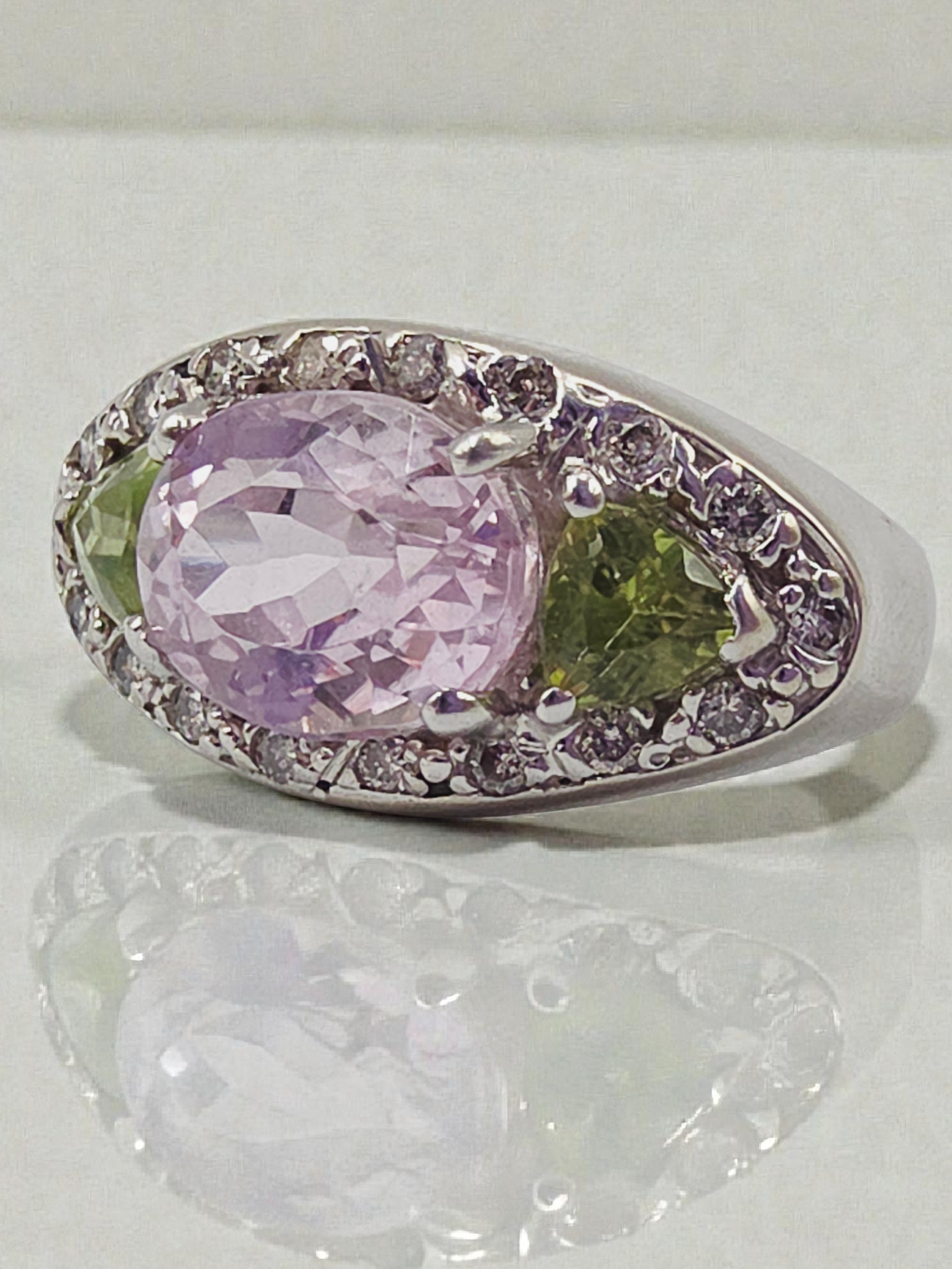 Valitutti Solid 14K White Gold Ring with Kunzite, Peridot, and Diamonds - Sz 5
