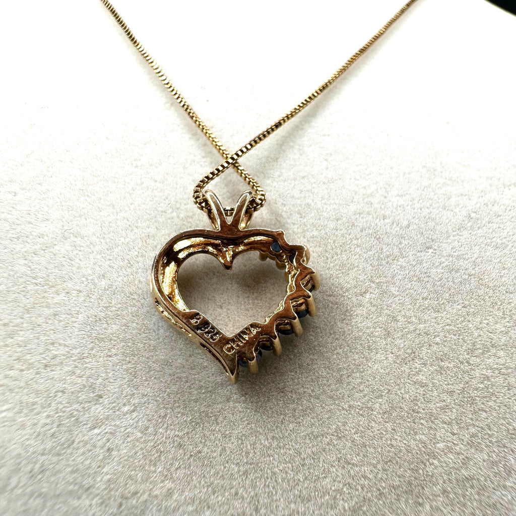 Vermeil Gold Heart Pendant Necklace, Blue Sapphire & Diamond, Sterling Silver 18"