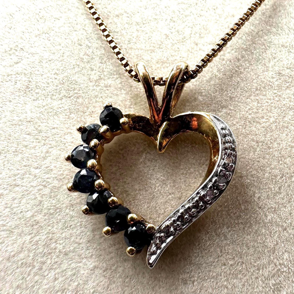 Vermeil Gold Heart Pendant Necklace, Blue Sapphire & Diamond, Sterling Silver 18"