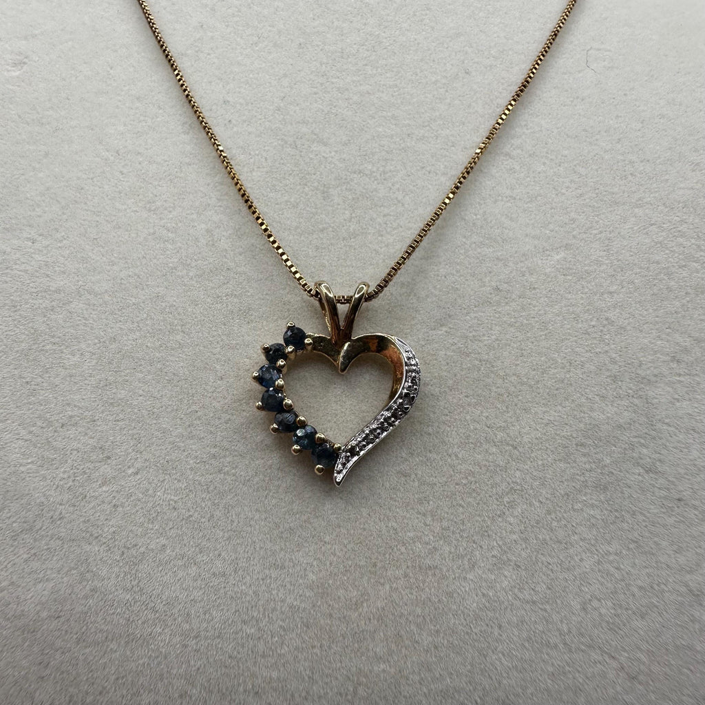 Vermeil Gold Heart Pendant Necklace, Blue Sapphire & Diamond, Sterling Silver 18"